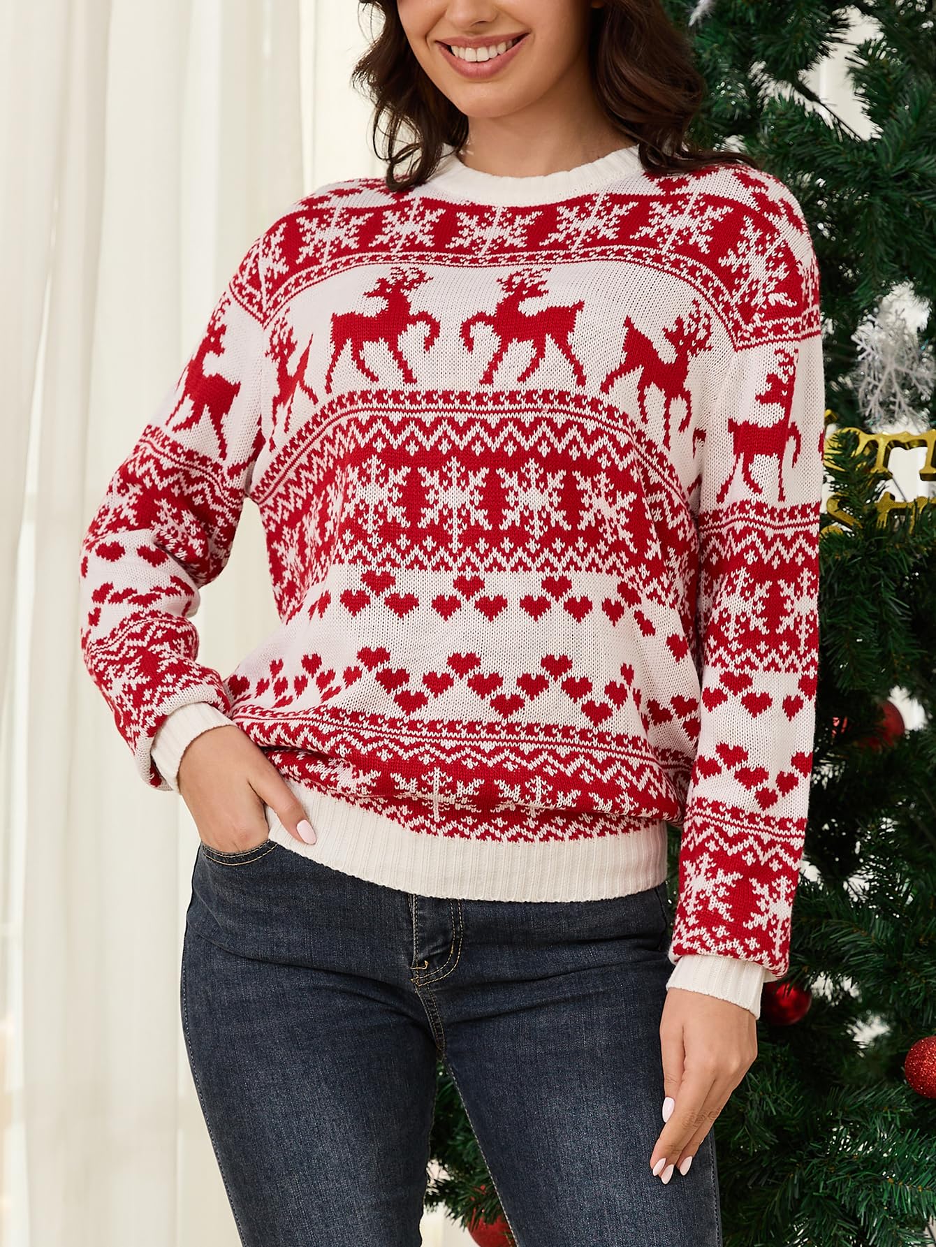 Funny Ugly Christmas Sweaters for Women - Holiday Novelty Reindeer Print Long Sleeve Knitted Pullover Top | Perfect for Christmas Parties, Family Gatherings & Festive Photo Shoots