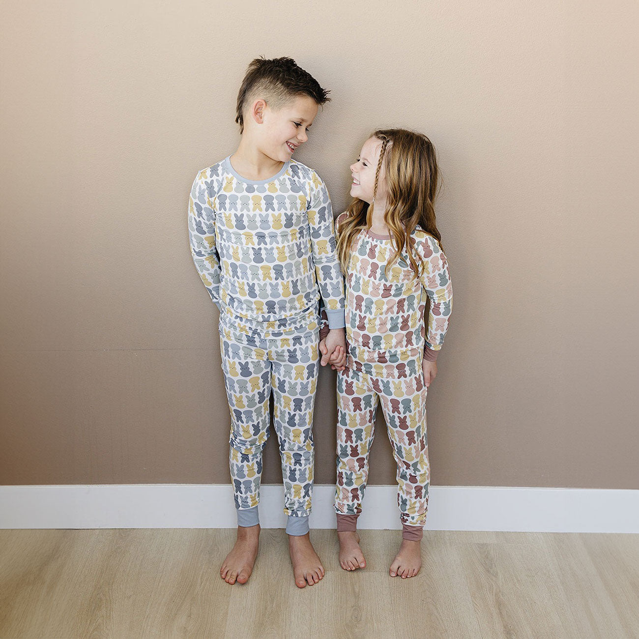 Soft Bamboo Two-Piece Lounge Set - Dusty Blue Bunny Print Pajamas for Women | Cozy Sleepwear & Loungewear for Relaxing at Home
