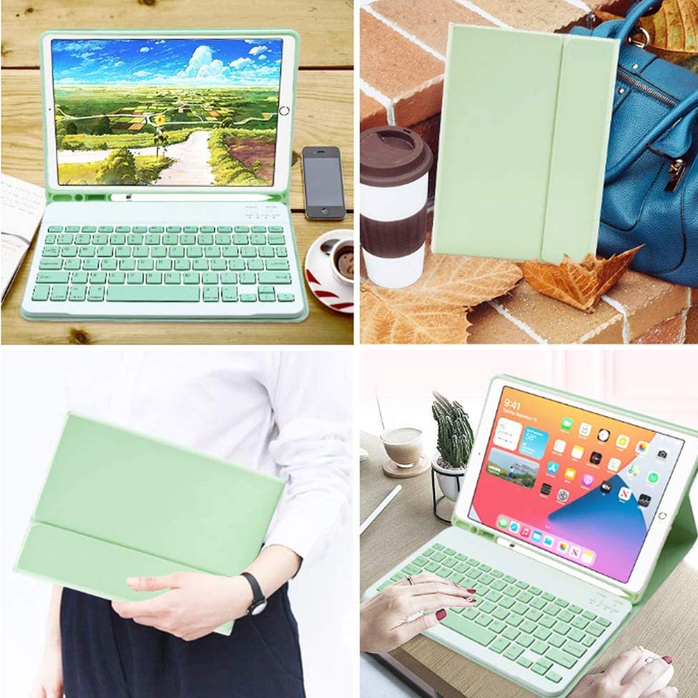 iPad Keyboard Case with Touchpad & Mouse - Compatible with iPad 2018 (6th Gen)/2017 (5th Gen)/Pro 9.7/Air 2 & 1 | Slim Folio Keyboard Cover with Trackpad, Pencil Holder & Laptop-Style Protection in Green - Perfect for Work, Study & Travel