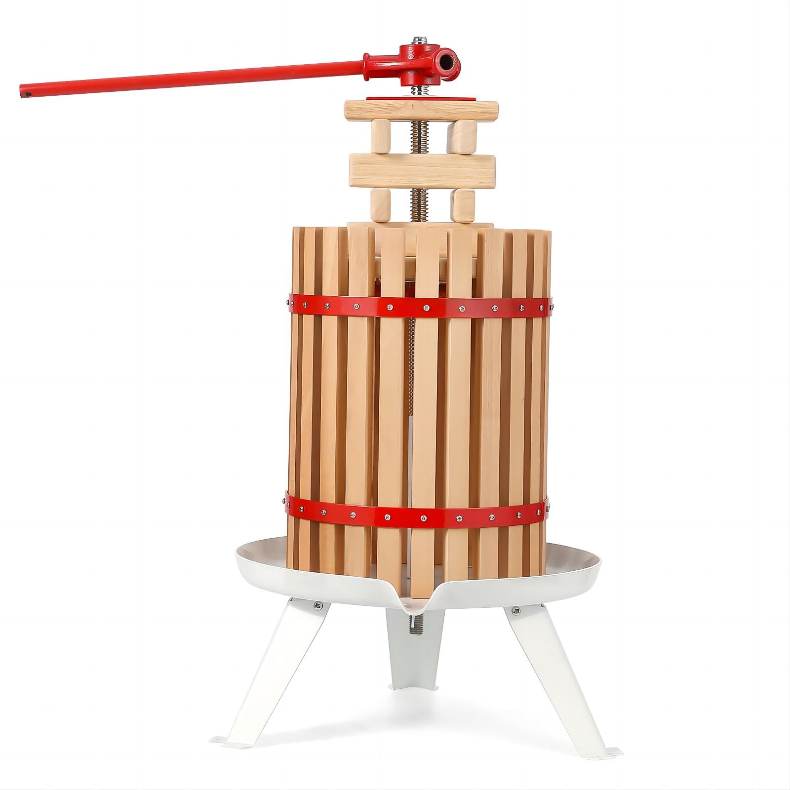 4.75 Gallon Manual Fruit Wine Press - Wood & Steel Construction with T-Handle | Stable Triangular Structure for Easy Wine Making | Perfect for Home Brewing, Outdoor Use & Kitchen | DIY Assembly Required | Great for Apples, Grapes & Berries