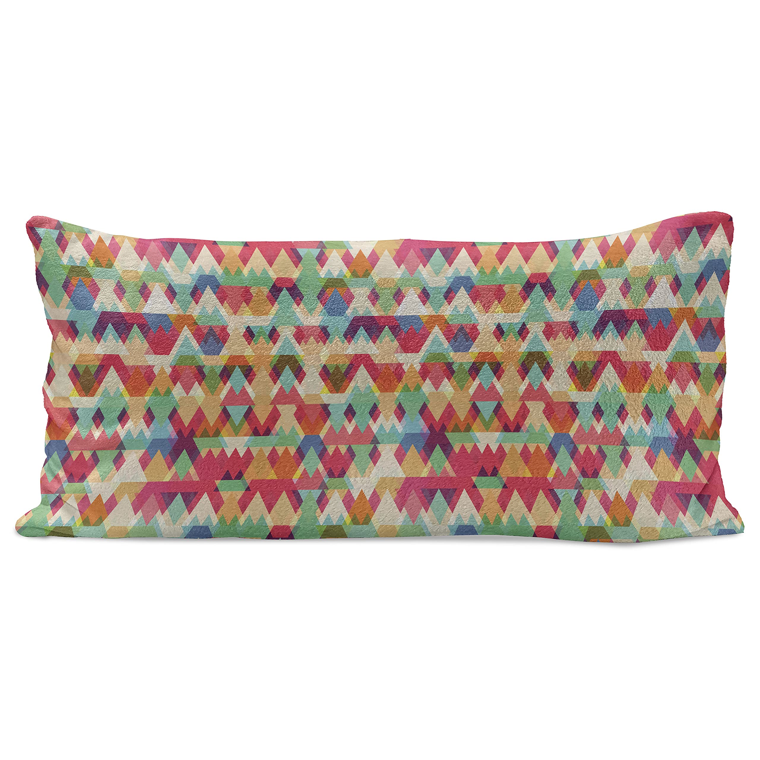 Ambesonne Indie Fluffy Throw Pillow Cover 36x16 Inches - Vibrant Abstract Geometric Triangle Design, Multicolor Accent Cushion Case for Sofa, Bed, Living Room Decor
