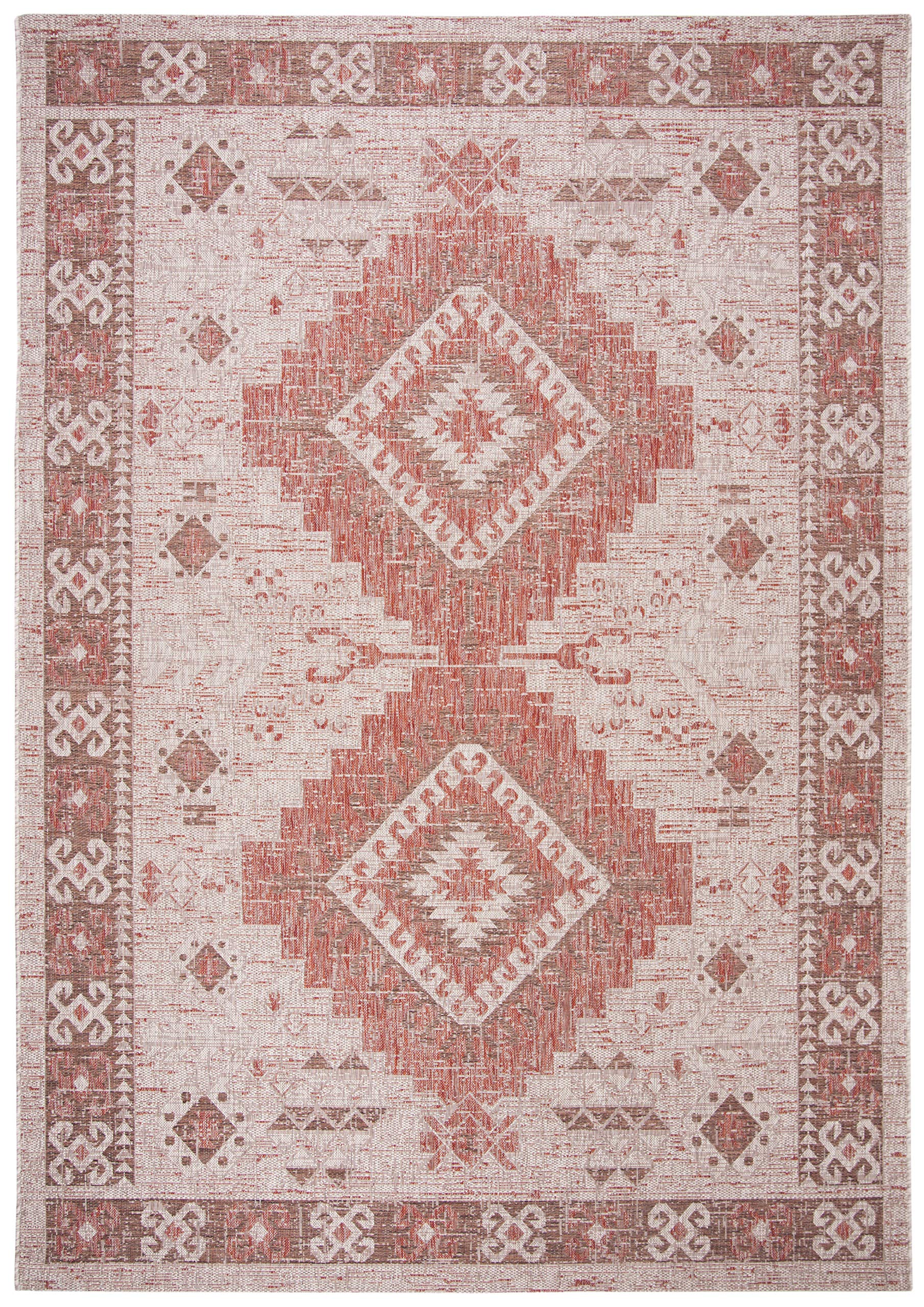 SAFAVIEH Courtyard Collection 8' x 11' Beige & Red Indoor Outdoor Rug - Waterproof, Easy Clean, Non-Slip - Perfect for Patio, Backyard, Mudroom, Deck & Poolside Use