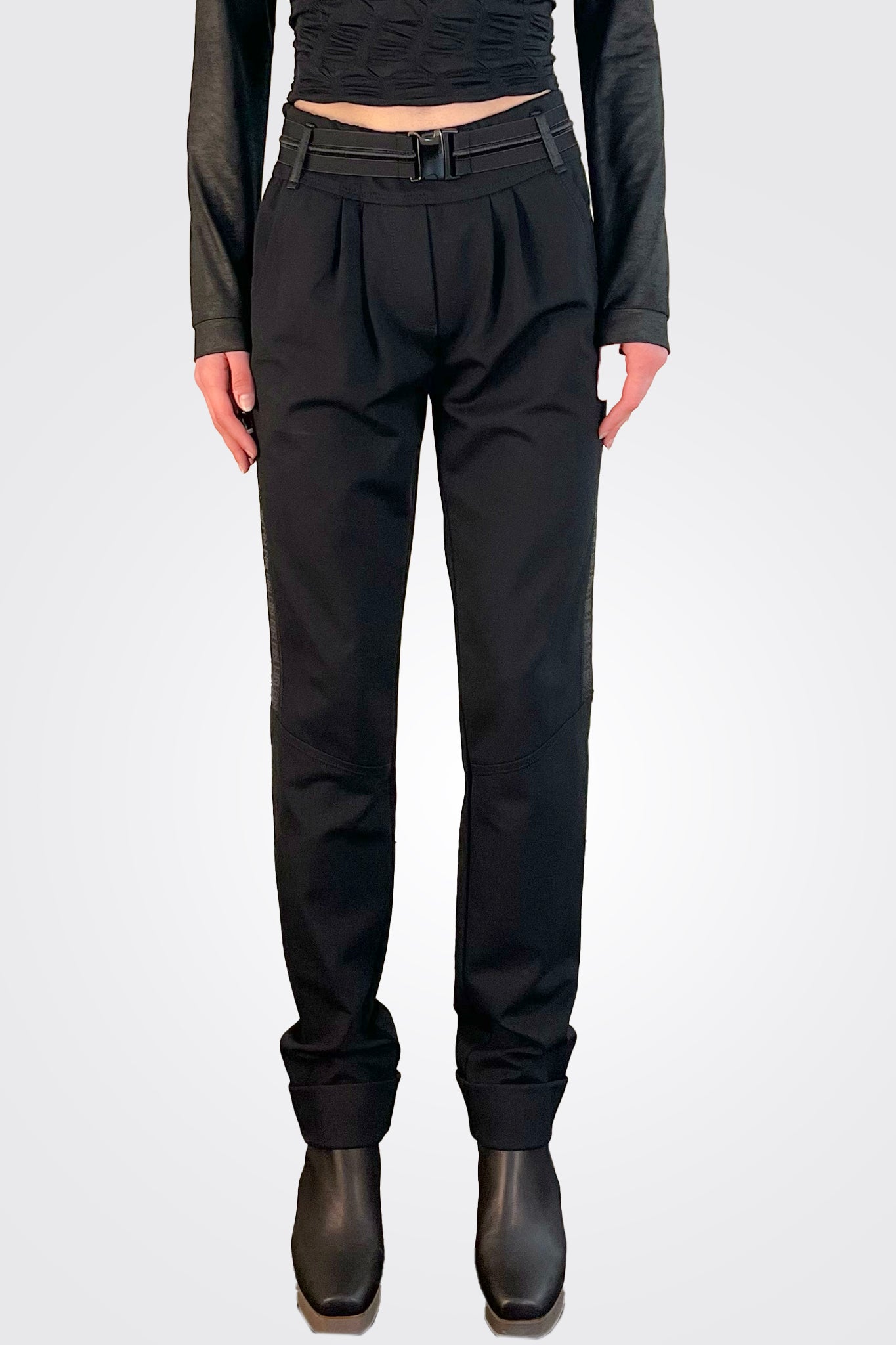 Stylish Black Belted Trousers for Women - High Waist Slim Fit Pants with Adjustable Waistband - Perfect for Office, Business Casual & Everyday Wear