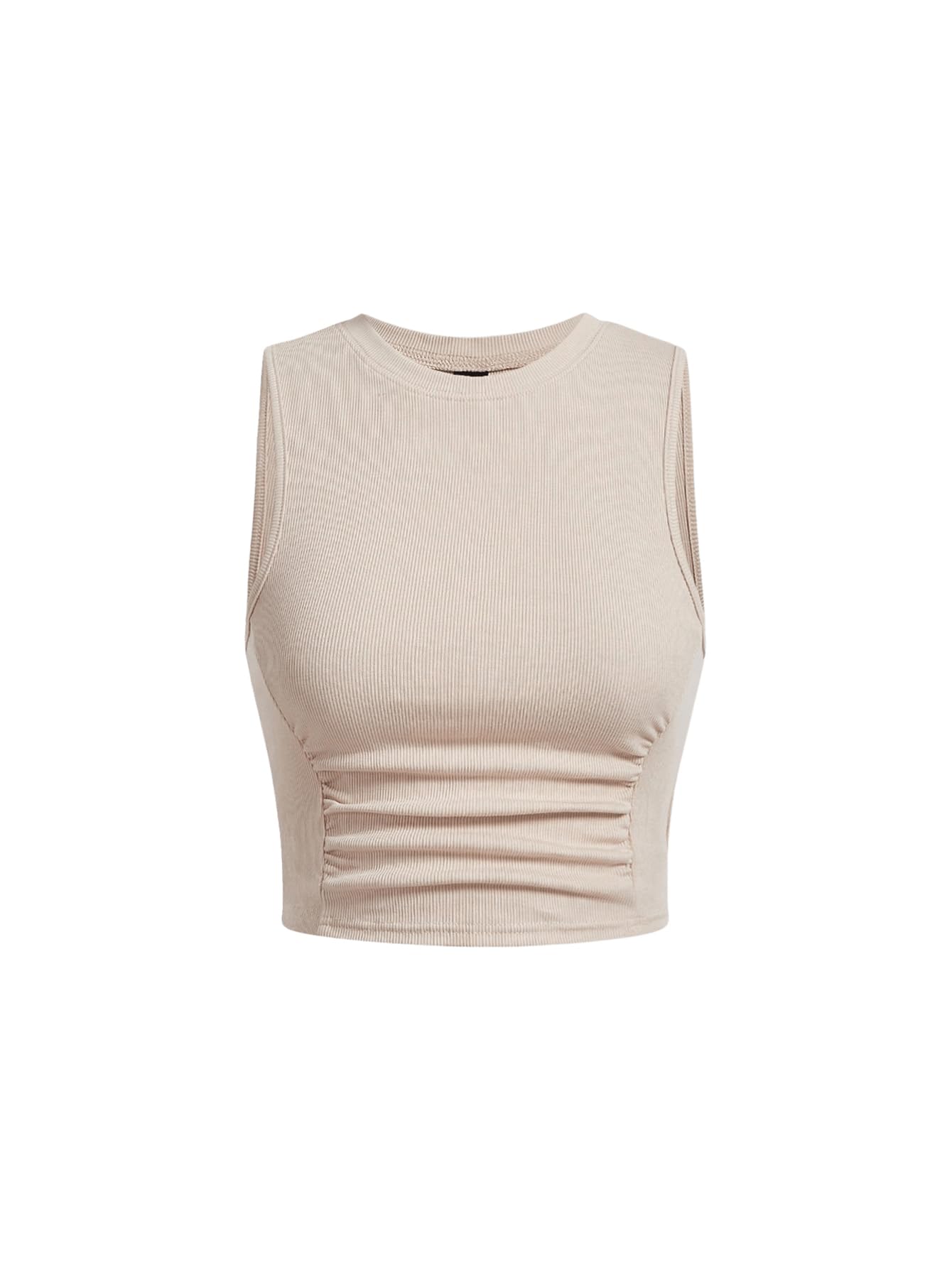 SOLY HUX Women's Summer Ribbed Knit Crop Tank Top - Round Neck Sleeveless Shirt for Casual Wear, Beach Outfits & Yoga