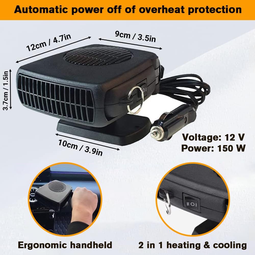 2025 Portable Car Heater - 12V Cigarette Lighter Plug-in Fast Heating Defroster & Defogger for Vehicles - Ideal for Winter Driving, Camping & Emergency Car Warmth