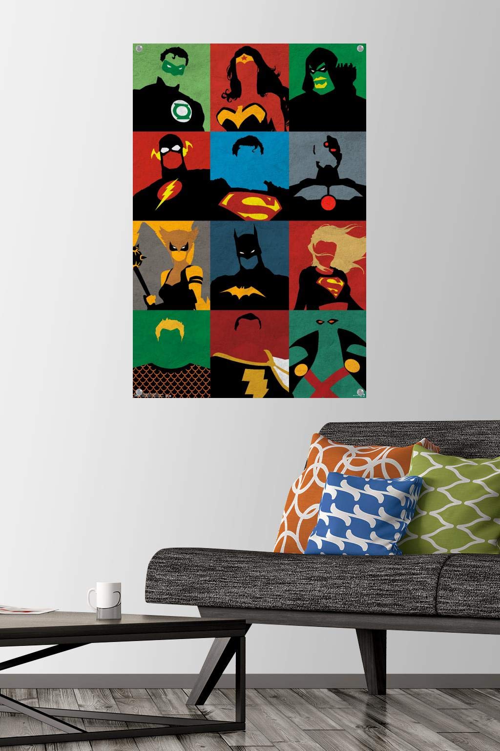 DC Comics Justice League Minimalist Wall Poster with Push Pins - Superhero Home Decor for Living Room, Bedroom & Office