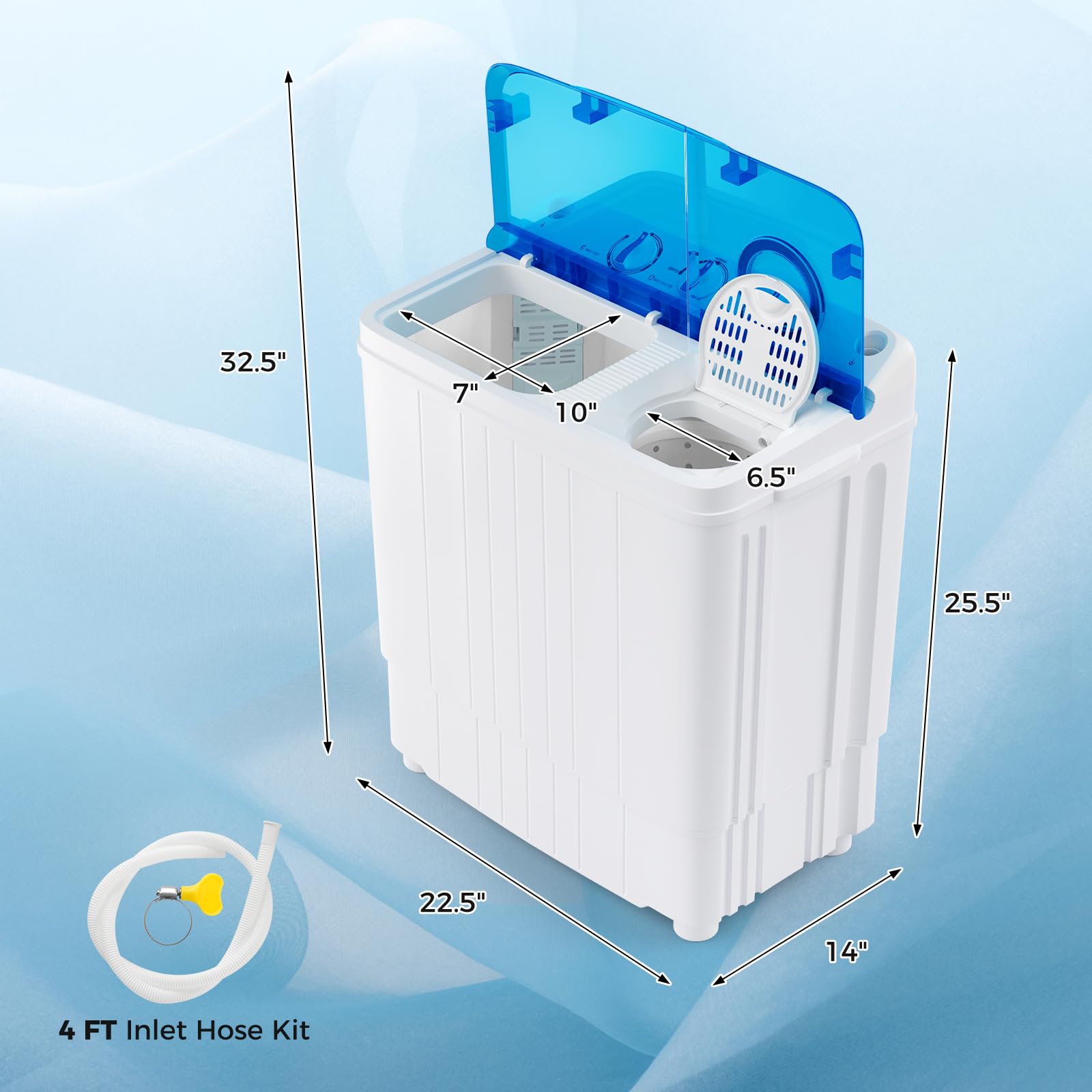 Giantex Portable Twin Tub Washing Machine 17.6lbs Compact Washer & Spinner Combo with Pump Drain - 11lbs Wash & 6.6lbs Spin Capacity - Ideal for Apartments, RVs, Dorms & College Students (White & Blue) - Perfect for Small Spaces & Travel Laundry Needs