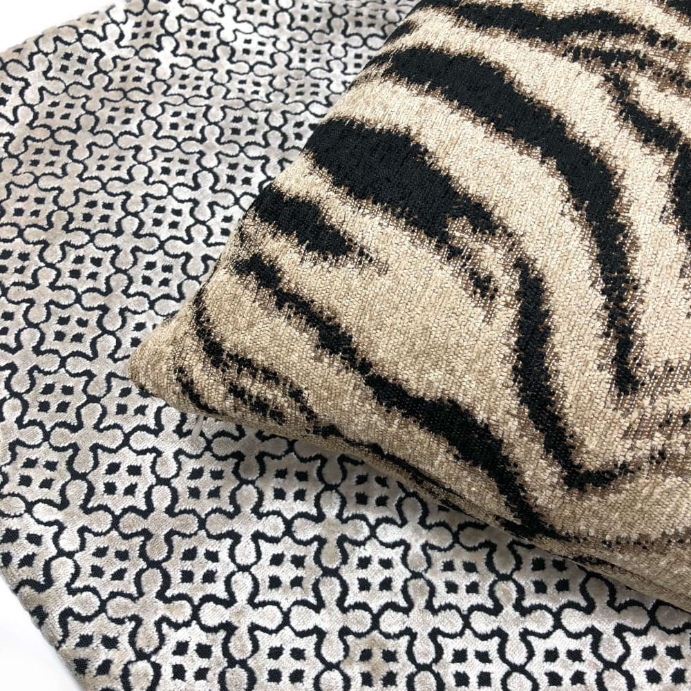 Soft Taupe Black Tiger Stripe Chenille Pillow Cover - Cozy Decorative Throw Pillow Case for Sofa, Bed, Couch - 18x18 Inches Home Decor Accent