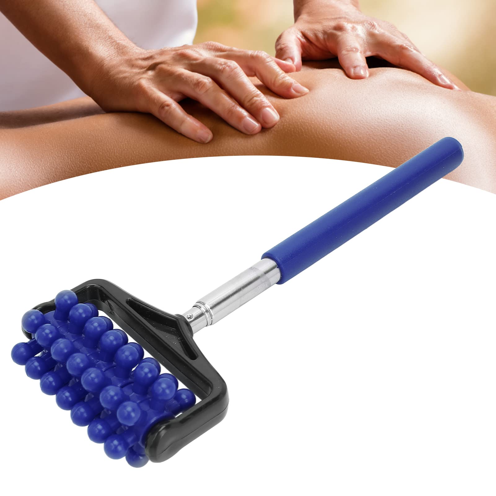 Telescopic Back Massage Roller Stick - Adjustable Rubber Muscle Massager for Neck, Arm, Leg & Back Pain Relief - Perfect for Post-Workout Recovery & Home Relaxation (Navy Blue) - Ideal for Athletes, Office Workers & Stress Relief