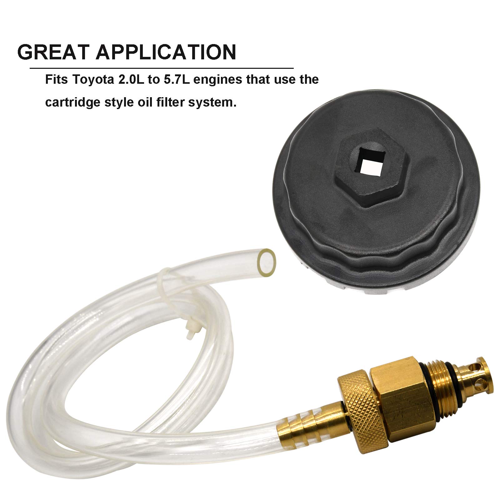 64mm Oil Filter Wrench & Drain Tool Set - Compatible with Toyota Lexus Scion 2.0-5.7L Engines (Camry RAV4 Tacoma Highlander Sienna Tundra) - Cartridge Style Oil Filter Removal - Ideal for DIY Oil Changes & Automotive Maintenance