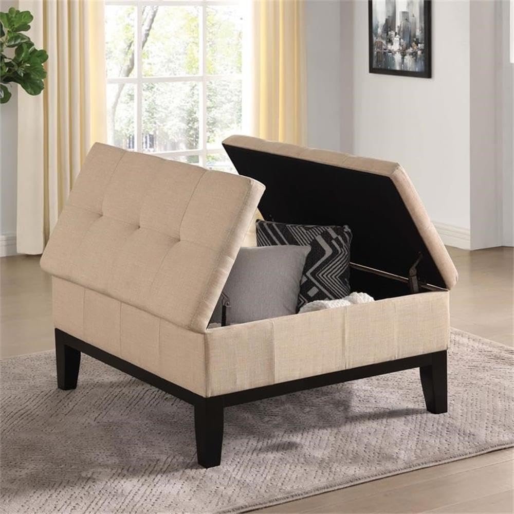 Furniture of America Fernee Transitional Fabric Storage Ottoman in Beige - Versatile Footrest, Extra Seating & Hidden Storage for Living Room, Bedroom or Office