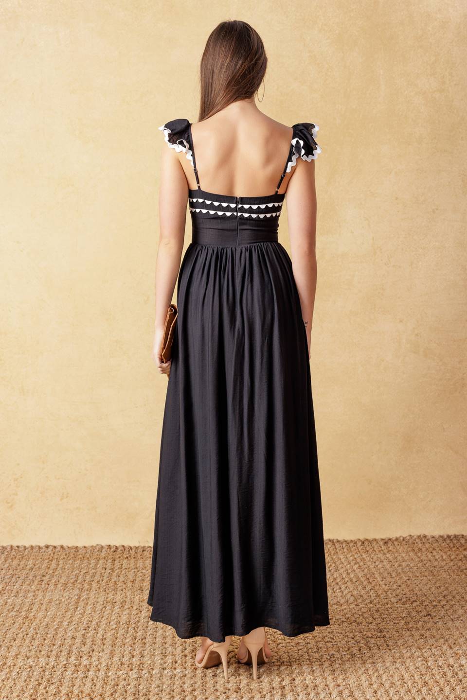 Stylish Black Woven Midi Dress for Women - Elegant A-Line Flowy Summer Dress for Casual Outings, Date Nights & Office Wear