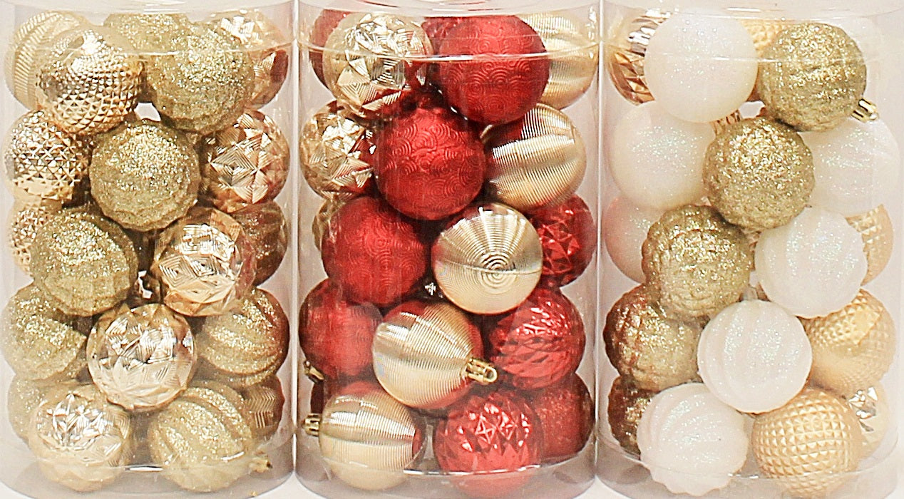 25 Pack of 60MM Christmas Tree Ornaments - Gold, Red & White Holiday Ball Decorations for Xmas Tree, Home, Party & Gift Giving