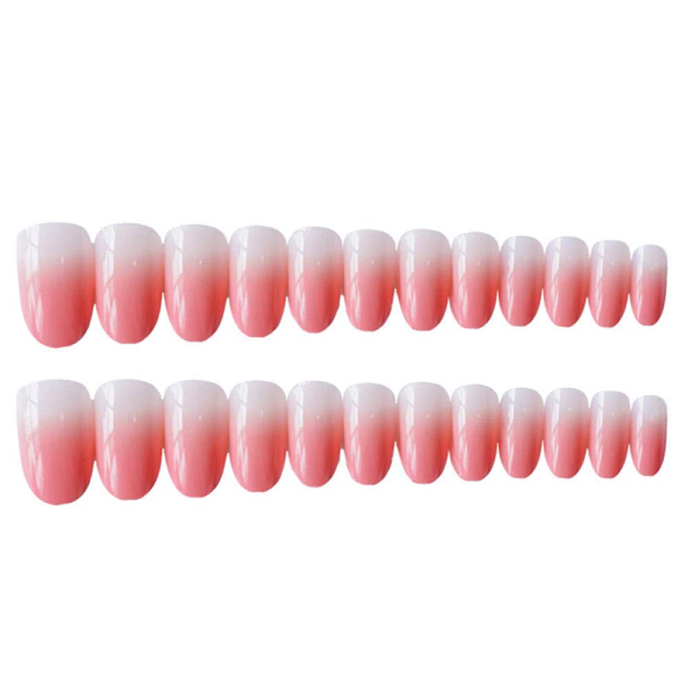 24pcs Gradient Pink False Nails Set - Medium Long Round Fake Nails for Wedding, Bridal & Special Occasions | Durable Artificial Nail Tips for Professional Salon & DIY Nail Art at Home