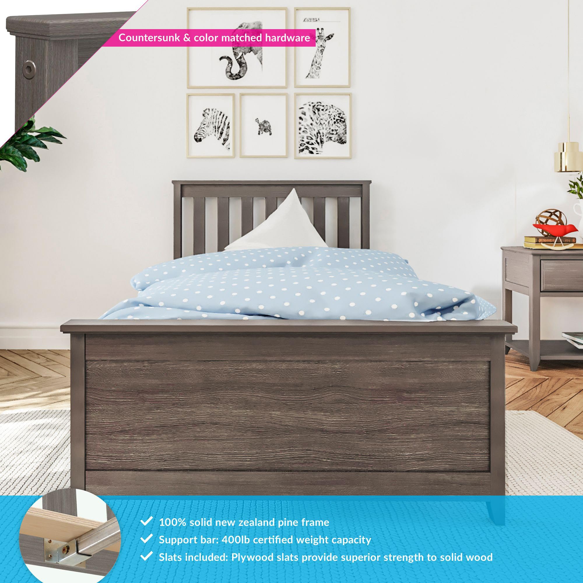 Max & Lily Solid Wood Twin Bed Frame with Slatted Headboard - No Box Spring Needed Kids Platform Bed - Easy Assembly in Clay Finish - Perfect for Children's Bedrooms, Guest Rooms & Small Spaces