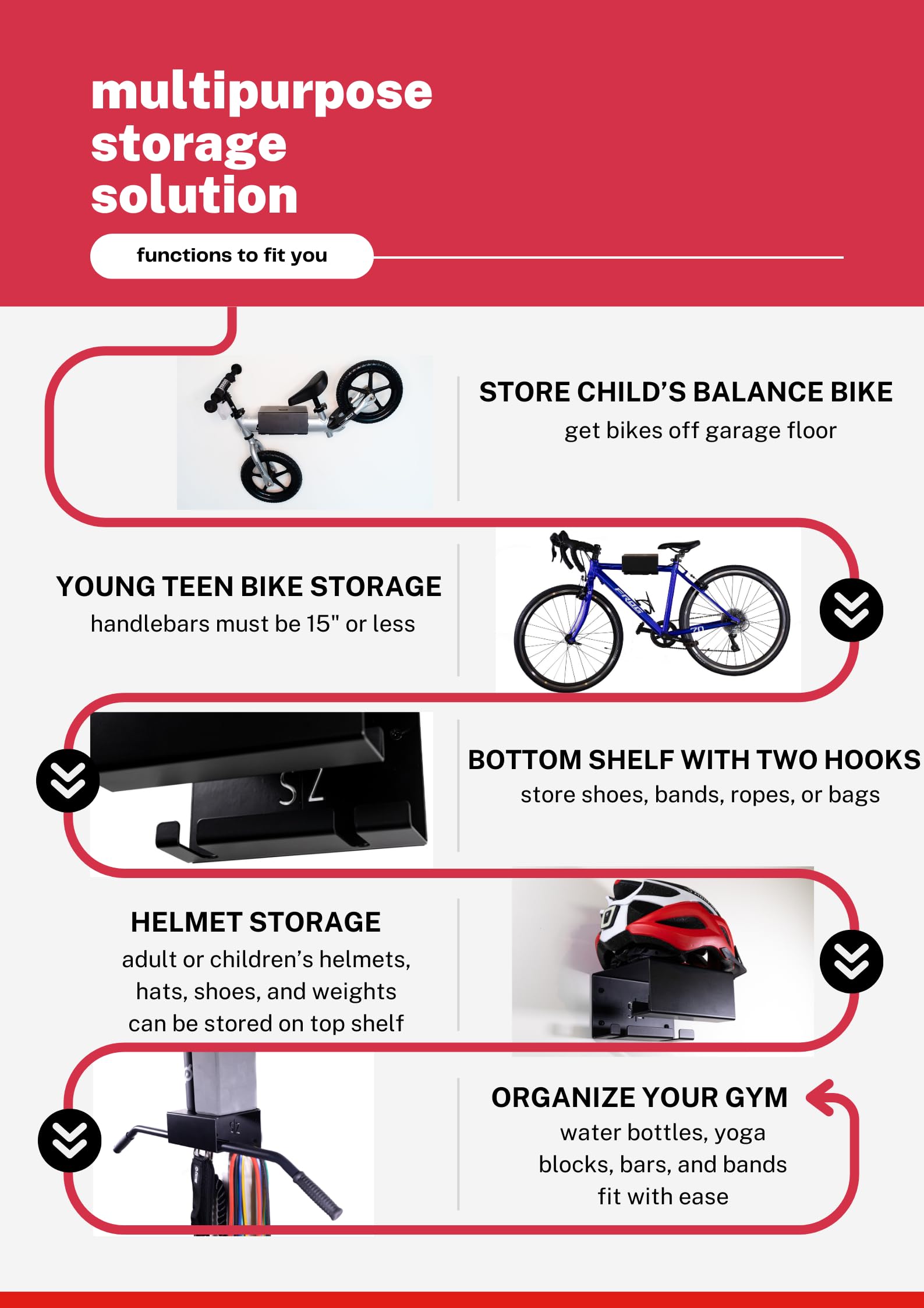 Kids Bike Wall Mount - Space-Saving Bike Stand & Garage Hooks for Bike Storage | Perfect for Garage Organization, Gym Storage & Home Bike Rack Solutions