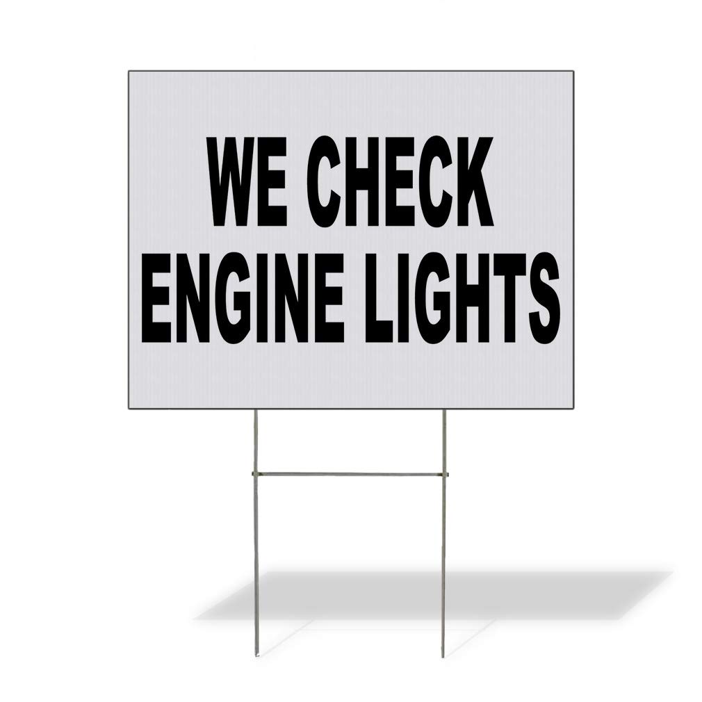 24x18 Inch Weatherproof Yard Sign - 'We Check Engine Lights' Black Auto Repair Shop Sign - Durable Outdoor Lawn & Garden Decoration for Car Shops, Garages, and Businesses