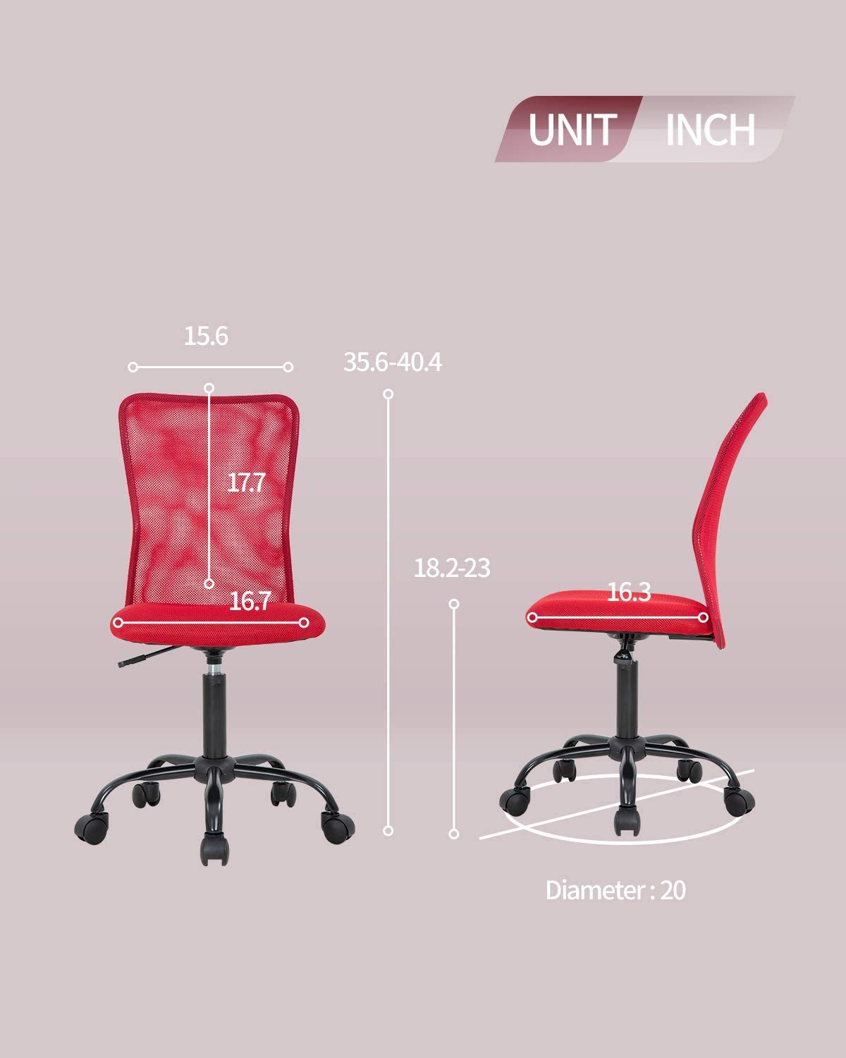 Ergonomic Mesh Office Chair with Adjustable Height & Lumbar Support - Modern Mid Back Computer Desk Chair for Women & Men - Perfect for Home Office, Gaming & Workspaces (Red)