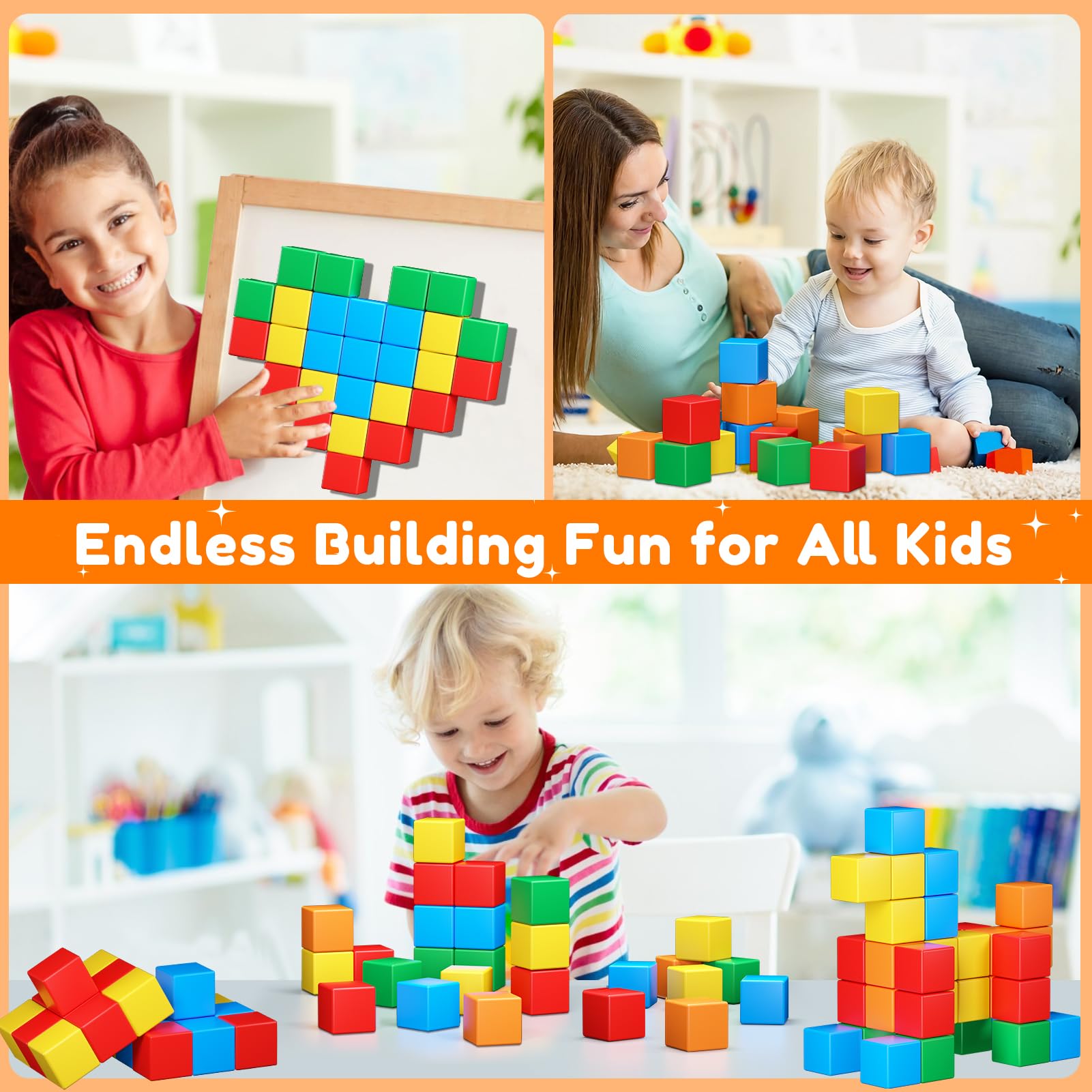 Magnetic Building Blocks for Kids - 1.42 Inch STEM Educational Toys for Toddlers Ages 1-8 | Montessori Sensory Learning Toys for Boys & Girls | Perfect for Classroom, Home Play & Early Childhood Development