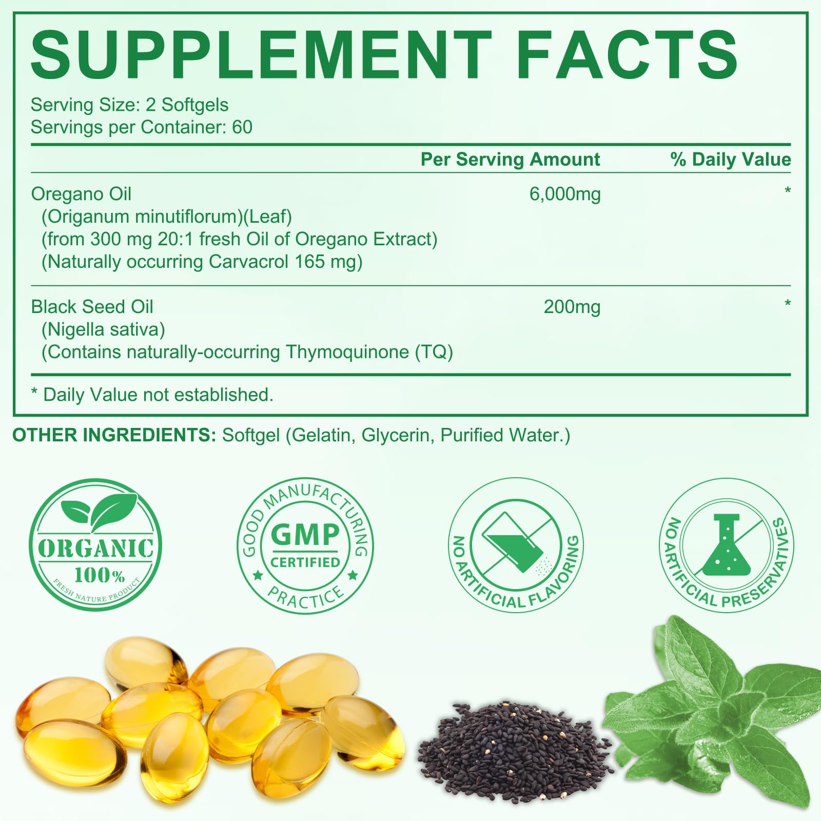 Organic Oregano Oil with Black Seed Oil Capsules - 120 Softgels | Natural Antioxidant Supplement for Immune Support & Digestive Health | Perfect for Daily Wellness & Travel