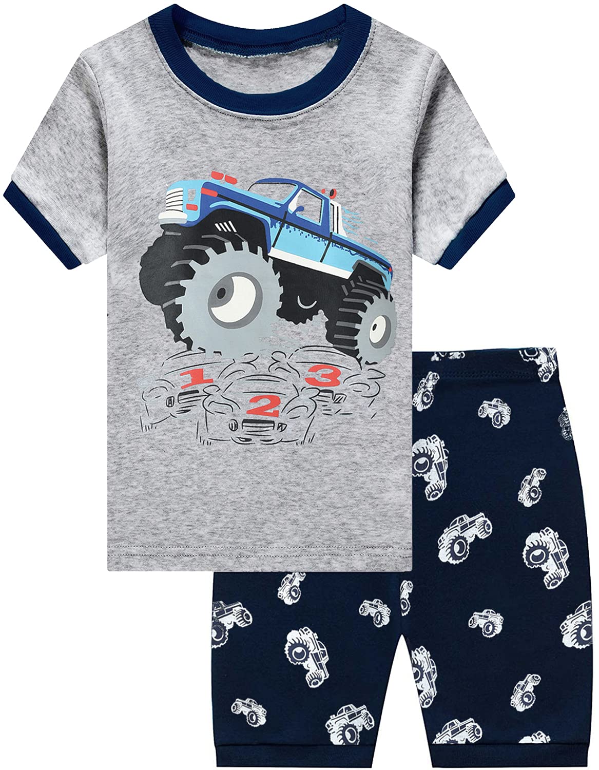 Monster Truck Boys Pajamas Set - 100% Cotton Toddler Sleepwear for Summer | Soft & Breathable Kids Short PJs for Boys - Perfect for Bedtime & Playtime