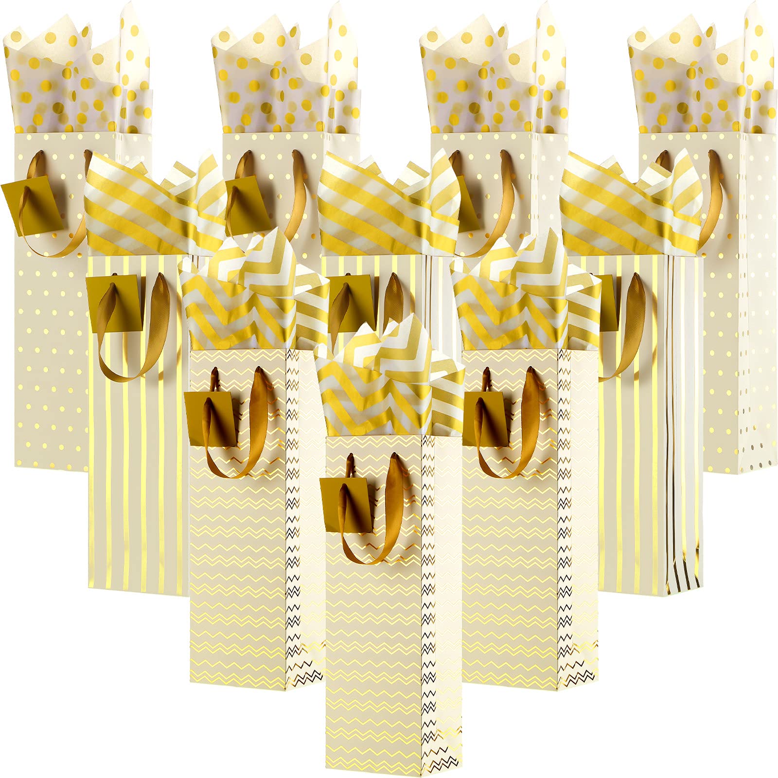 12-Piece Wine Gift Bags Set - Premium Kraft Paper Bottle Bags with Handles & Gift Tags - Perfect for Christmas, Holiday, Birthday, Wedding & Party Gifting - Includes Tissue Paper (Gold & White) - Ideal for Wine Lovers, Hostess Gifts & Corporate Events