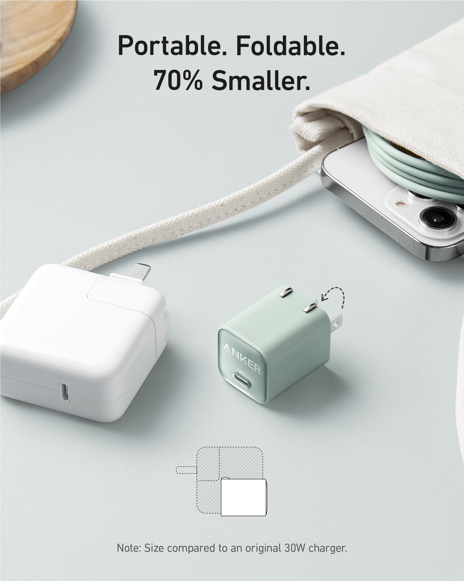 Anker Nano 30W USB C GaN Fast Charger with PIQ 3.0 & PPS - Compact Foldable PD Charger for iPhone 16/15/14/13, Samsung Galaxy S23/S22, iPad Pro/Air - Perfect for Travel, Office & Home Charging