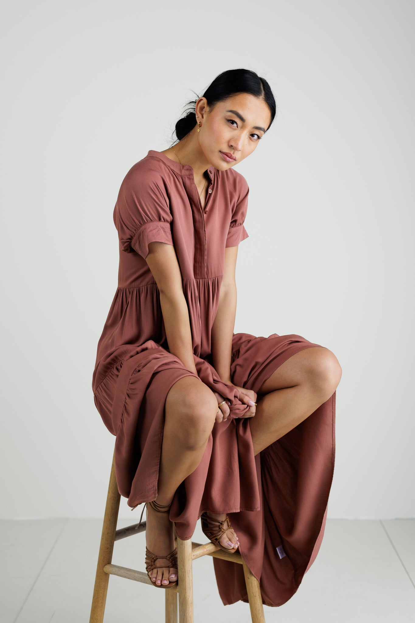 Amanda Elegant Tiered Maxi Dress in Raisin - Perfect for Weddings, Parties & Special Occasions
