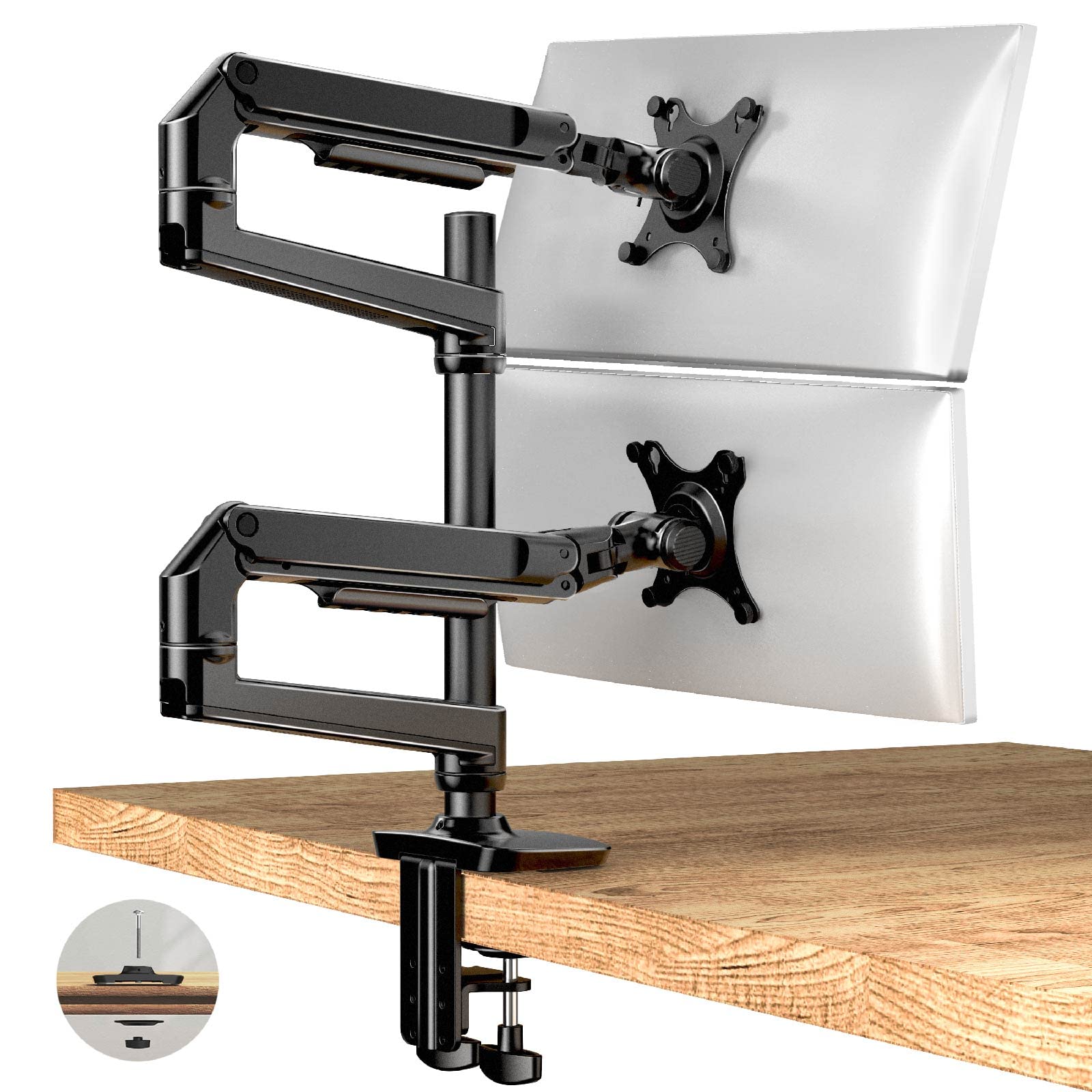 Dual Monitor Stand for 40 Inch Screens up to 25 lbs - Fully Adjustable Aluminum Monitor Arm with C-Clamp & Grommet Base - Black - Perfect for Home Office, Gaming Setup & Workstation Ergonomics