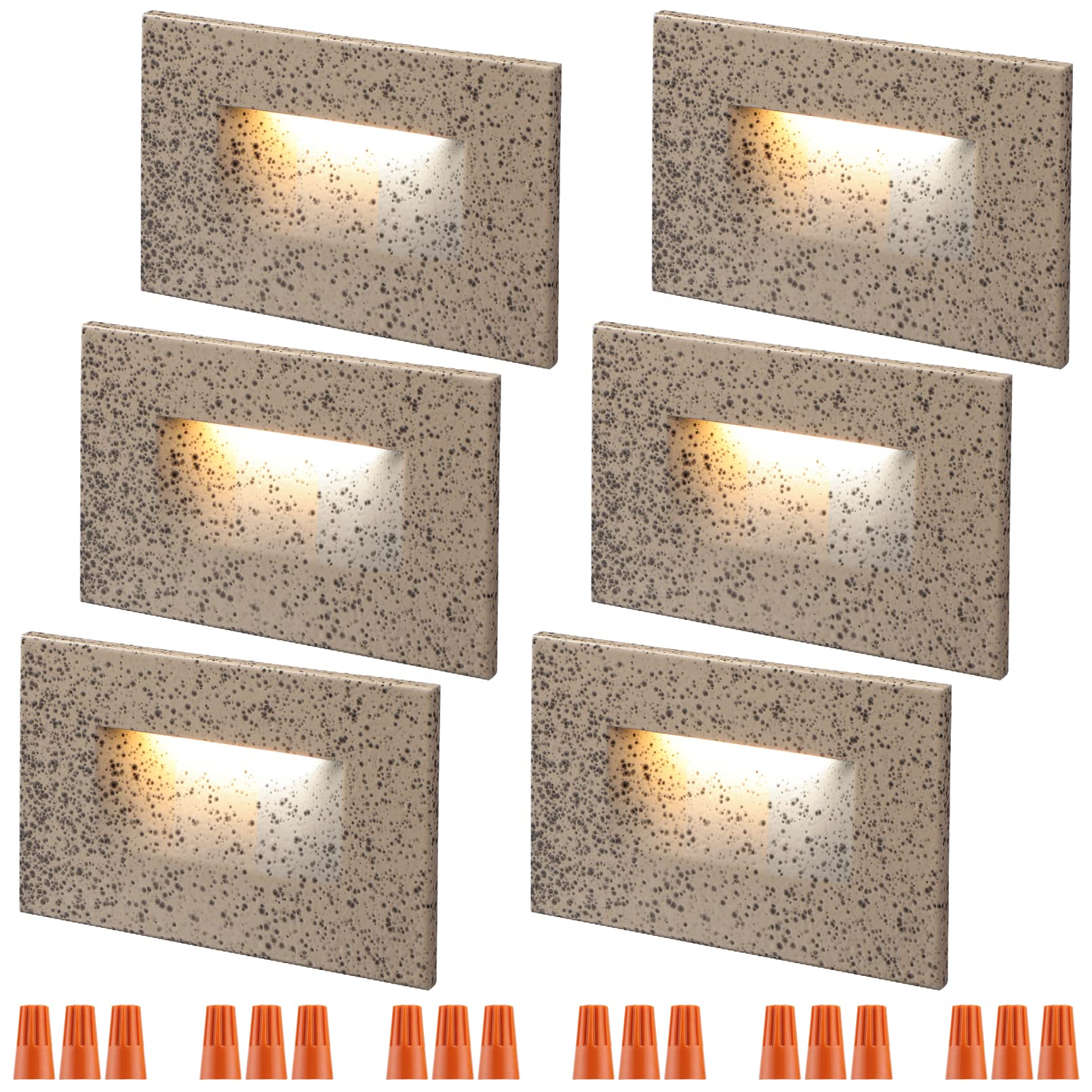 LEONLITE 120V LED Step Lights - 3CCT Selectable (3000K/4000K/5000K), 3.5W 150LM Dimmable Stair Lights, IP65 Waterproof, ETL Listed, Aluminum Housing, CRI 90, Pebble Grey - Pack of 6 for Indoor/Outdoor Staircase, Pathway, and Deck Lighting