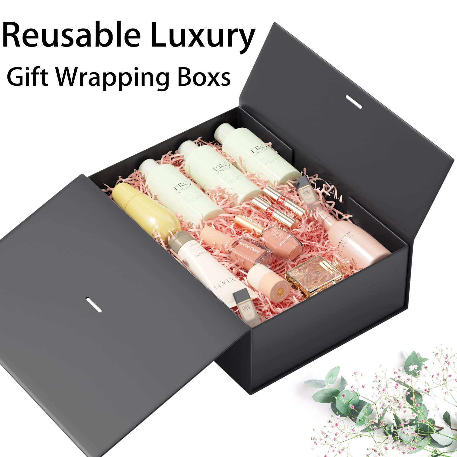 Luxury Gift Box Set with Ribbon & Magnet Closure - 5 Pack Black for Weddings & Birthdays