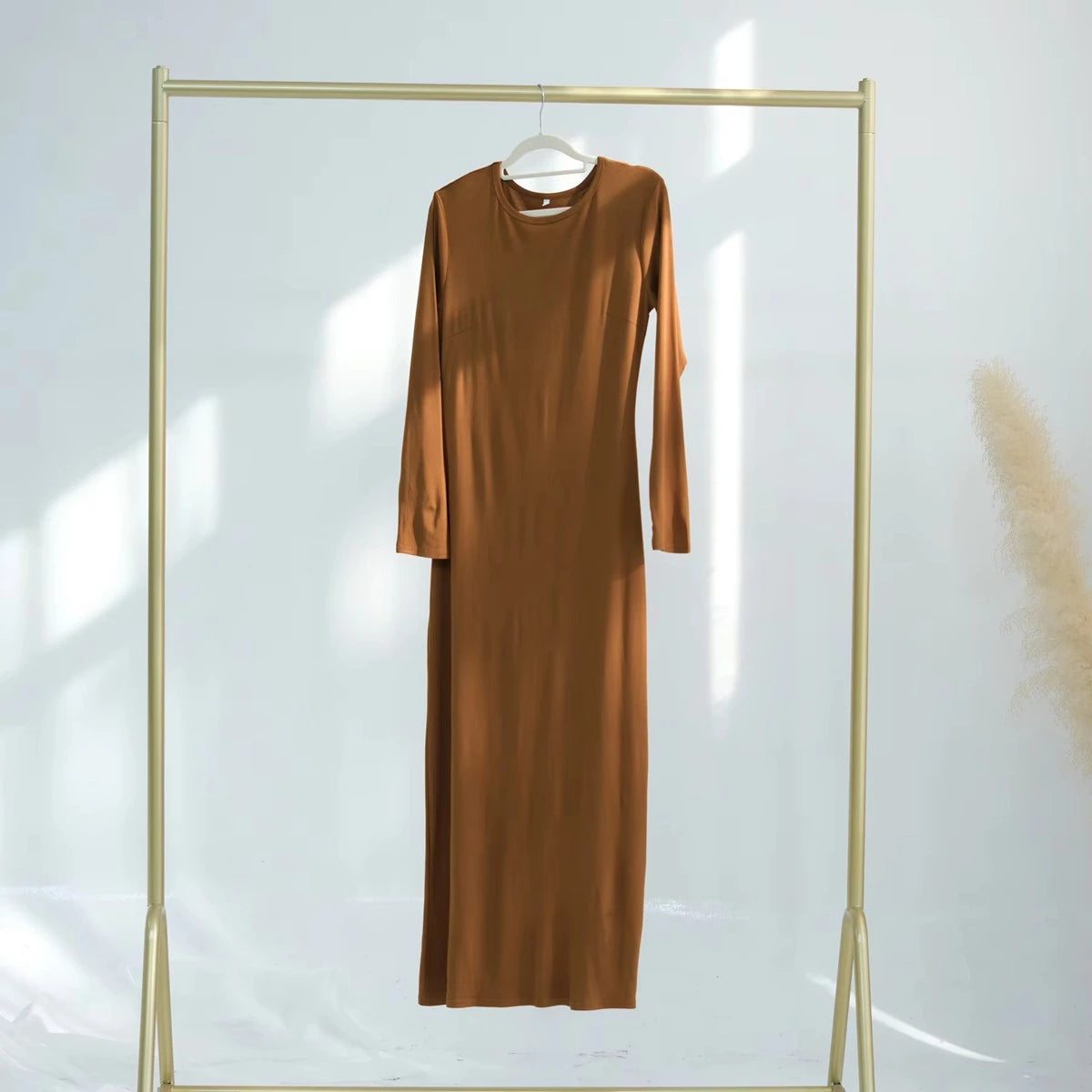 Stretchy Long Sleeve Abaya Inner Underdress Slip - Modest Muslim Prayer Dress for Women - Perfect for Daily Wear, Prayer & Special Occasions