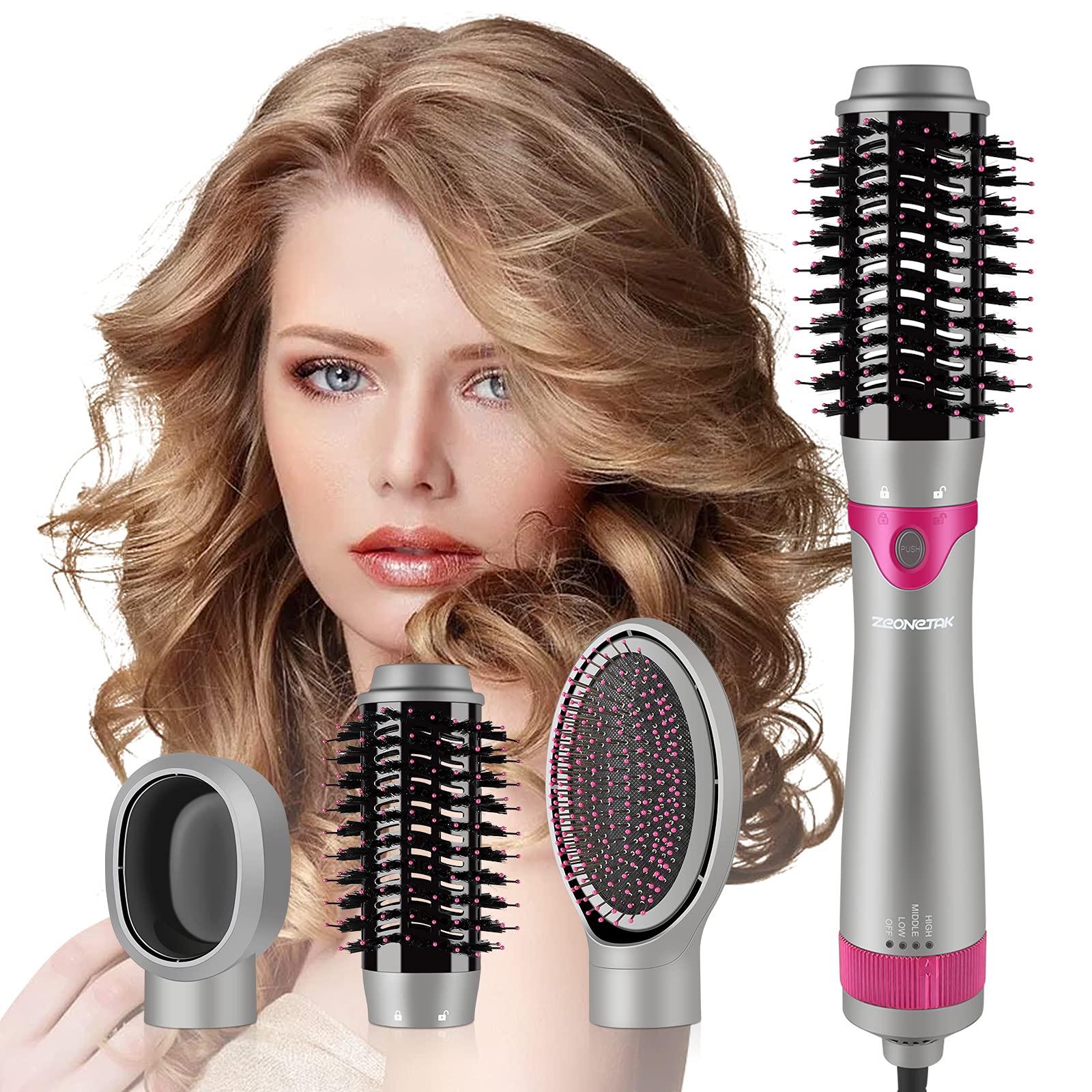 Zeonetak 3-in-1 Ionic Hair Dryer Brush - Styler & Volumizer for Straightening, Curling, Drying at Home