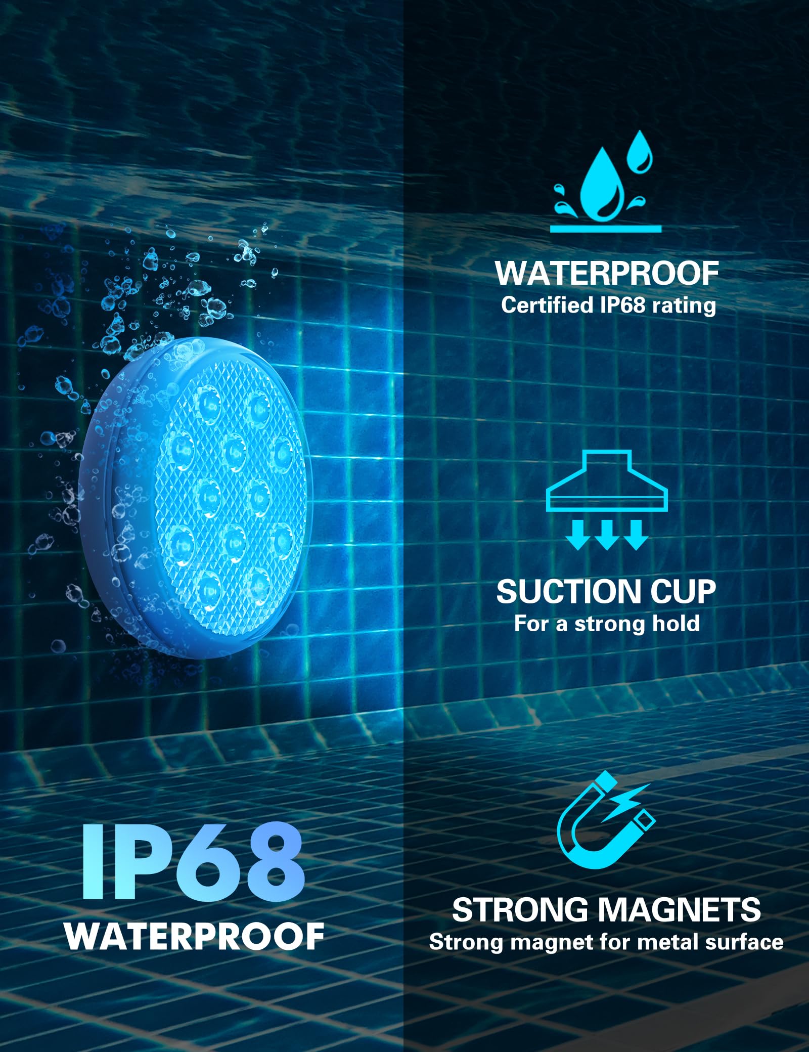 Submersible LED Pool Lights with Remote Control - 16 Color Changing Underwater Lights, IP68 Waterproof, Rechargeable Battery, Magnetic & Suction Cup Mounts - Perfect for Hot Tubs, Bathtubs, Aquariums & Outdoor Pools (6 Pack)