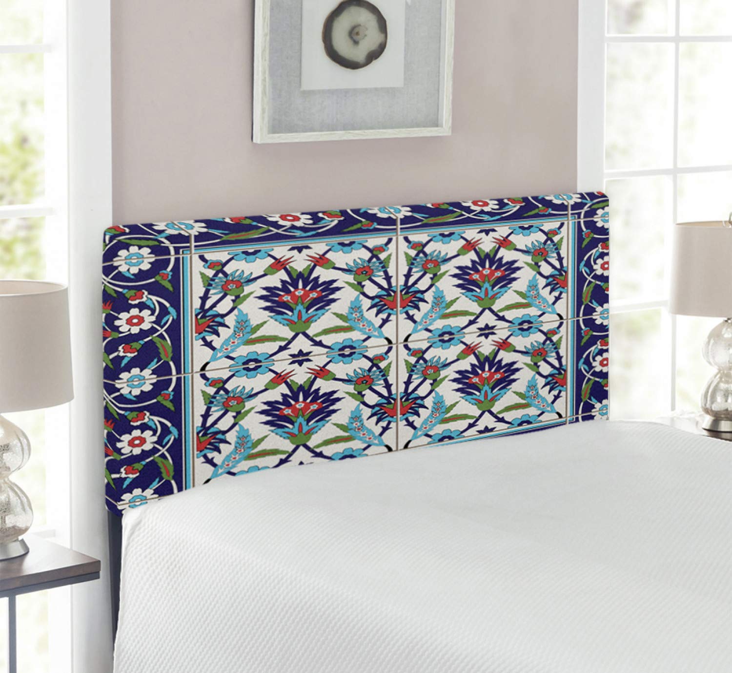 Ambesonne Turkish Pattern Upholstered Headboard - Mosaic Tiles with Nature Inspired Tulips and Daisies Design - Decorative Metal Bed Headboard with Memory Foam - Twin Size Multicolor - Perfect for Bedroom Decor and Guest Room Styling
