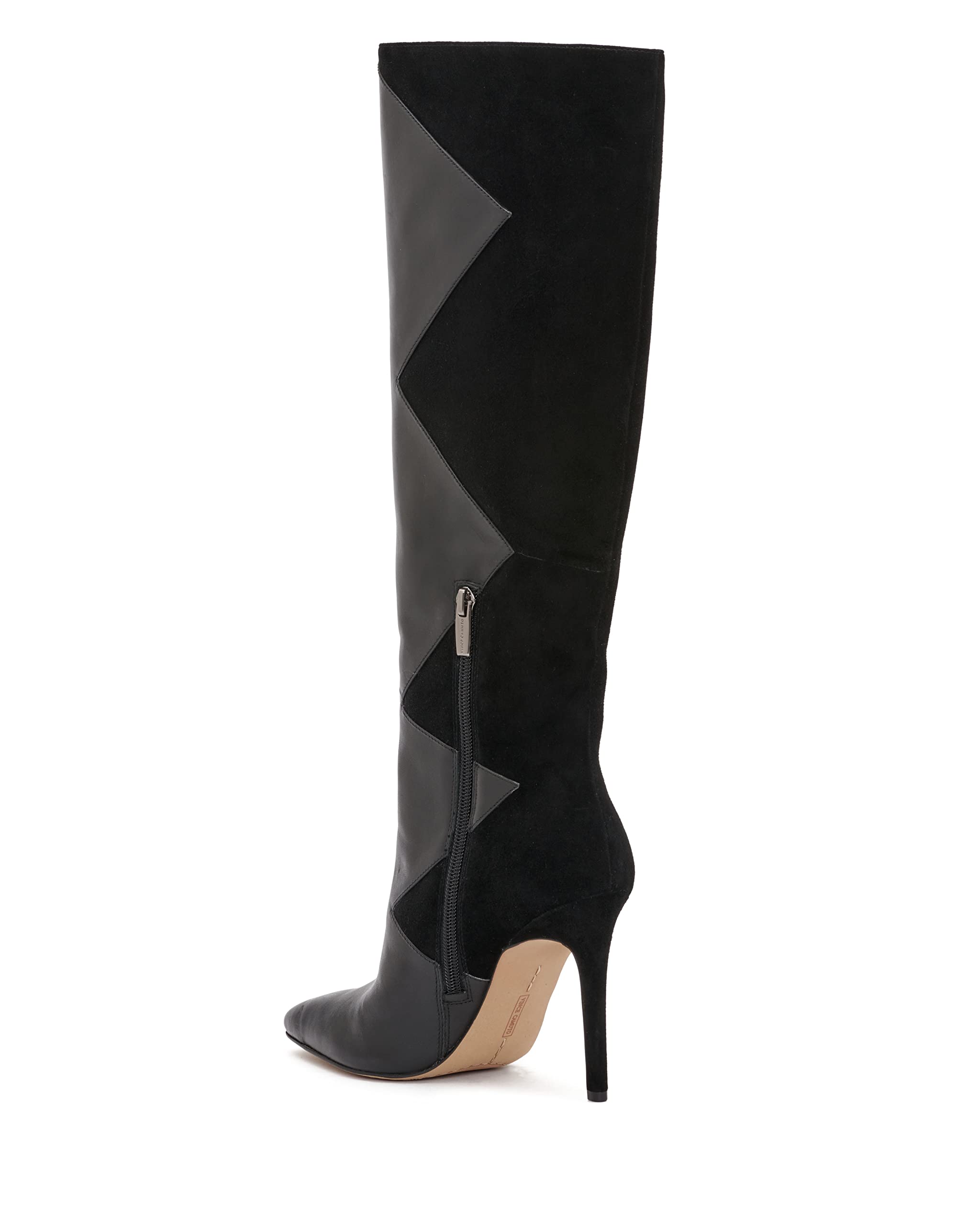 Vince Camuto Falla Black Leather & Suede Pointed Toe Knee High Boots for Women | Stylish & Comfortable Winter Fashion Boots for Office, Party & Night Out