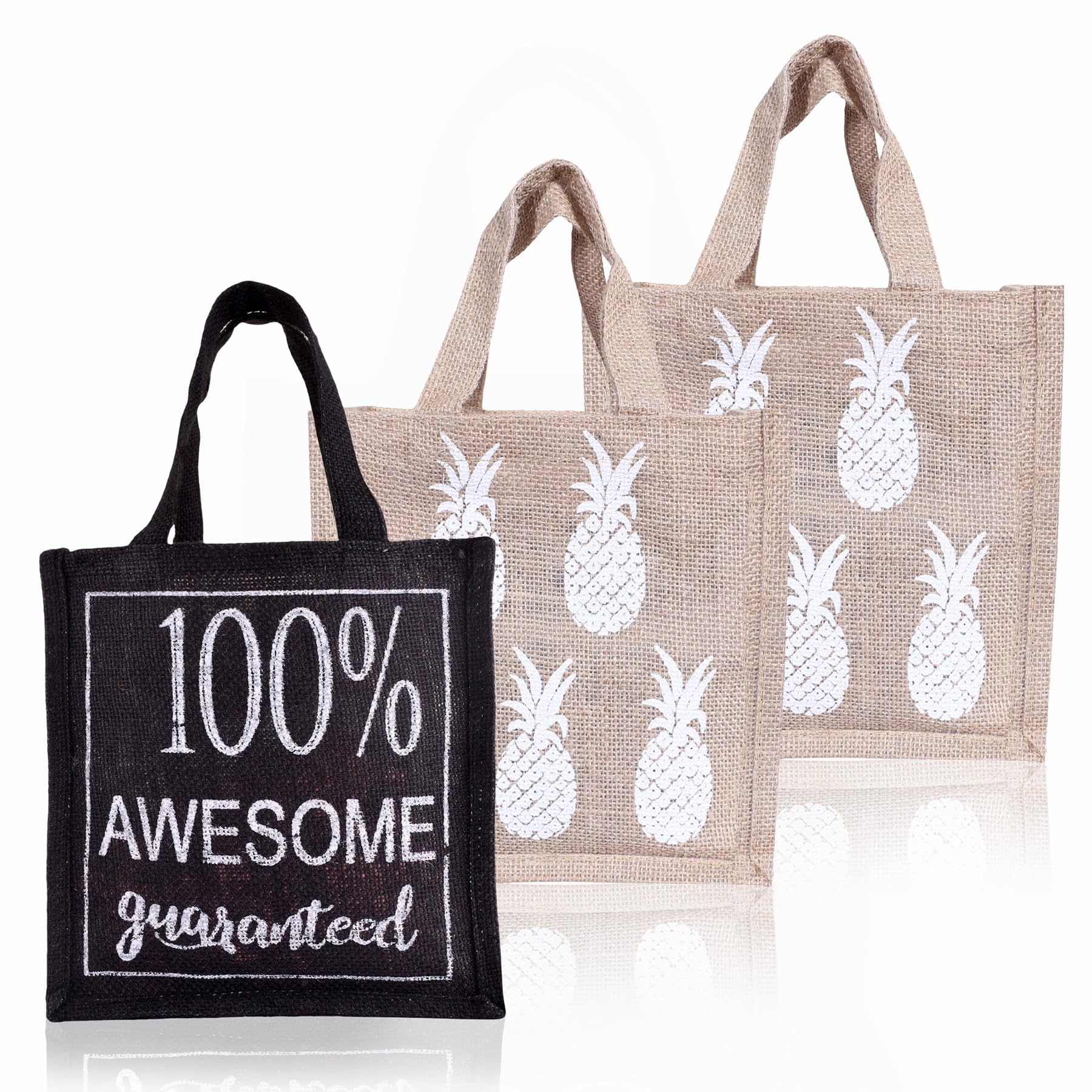 Kuber Industries Reusable Jute Lunch Bag with Handle - Eco-Friendly Office Lunch Tote for Work, School & Picnics - Set of 3 Small Tiffin Carriers (Brown)