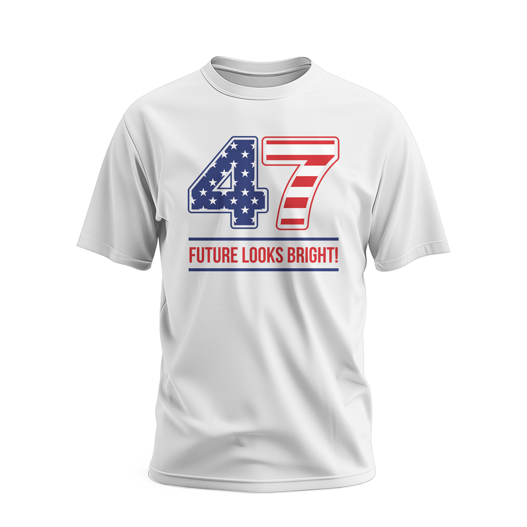 Future Looks Bright 47 Flag White Short Sleeve T-Shirt for Men - Patriotic Casual Wear for 4th of July, Summer Outfits & American Pride Events