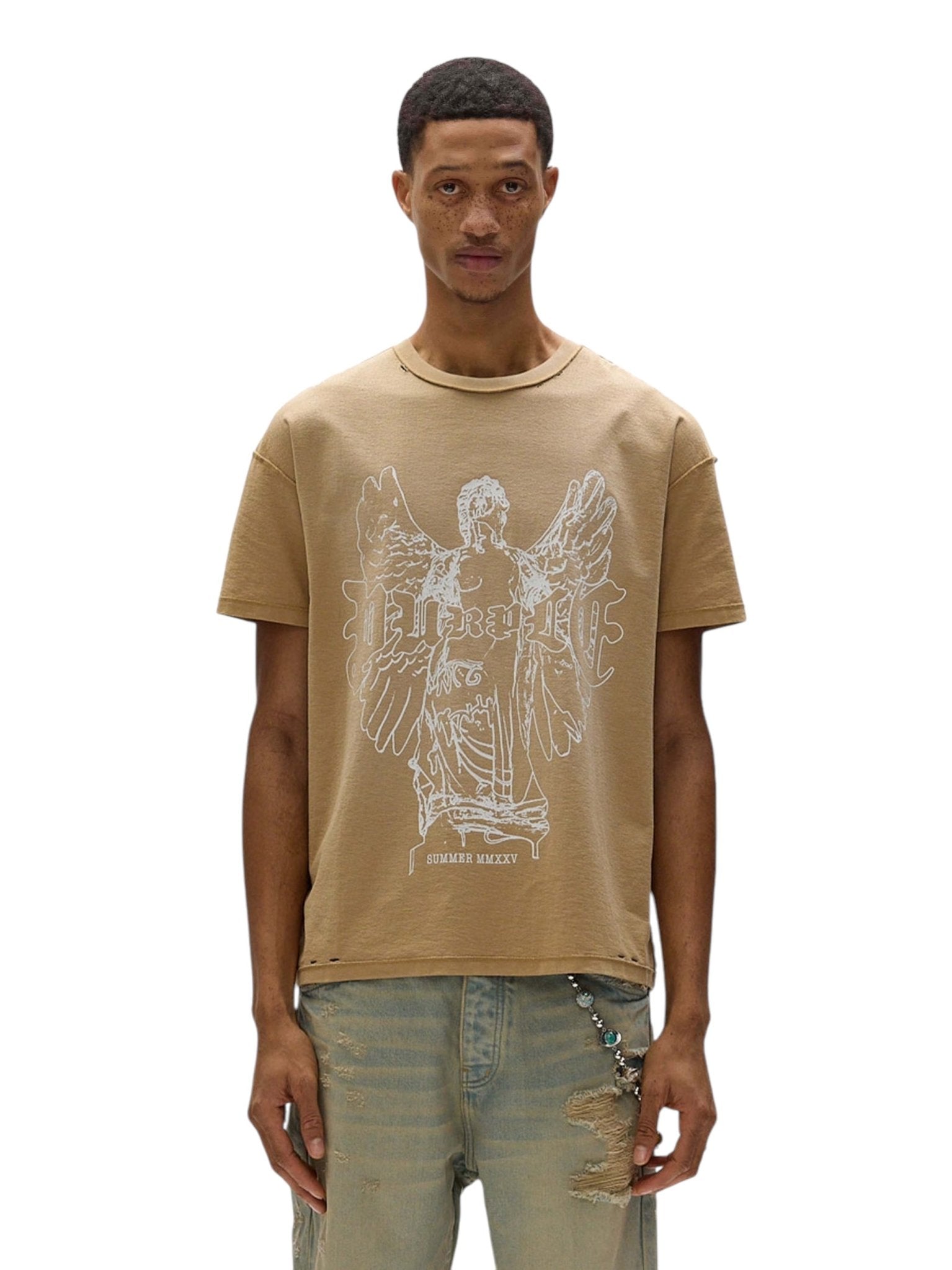 Purple Brand P101 JTGU Textured Inside Out Tee - Soft Tan Cotton T-Shirt for Men | Casual Wear, Street Style & Layering Outfits