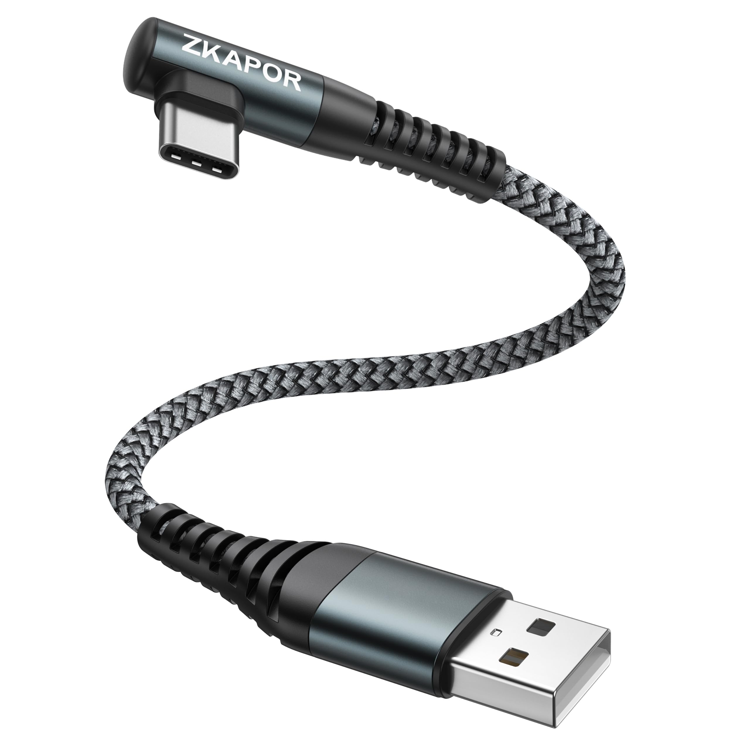 ZKAPOR Right Angle USB C Charger Cable 30CM - Fast Charging Nylon Type C Cable Compatible with iPhone 15/15 Pro Max, Samsung Galaxy S23/Note 10, Huawei P40, Google Pixel - Perfect for Travel, Gaming & Car Charging