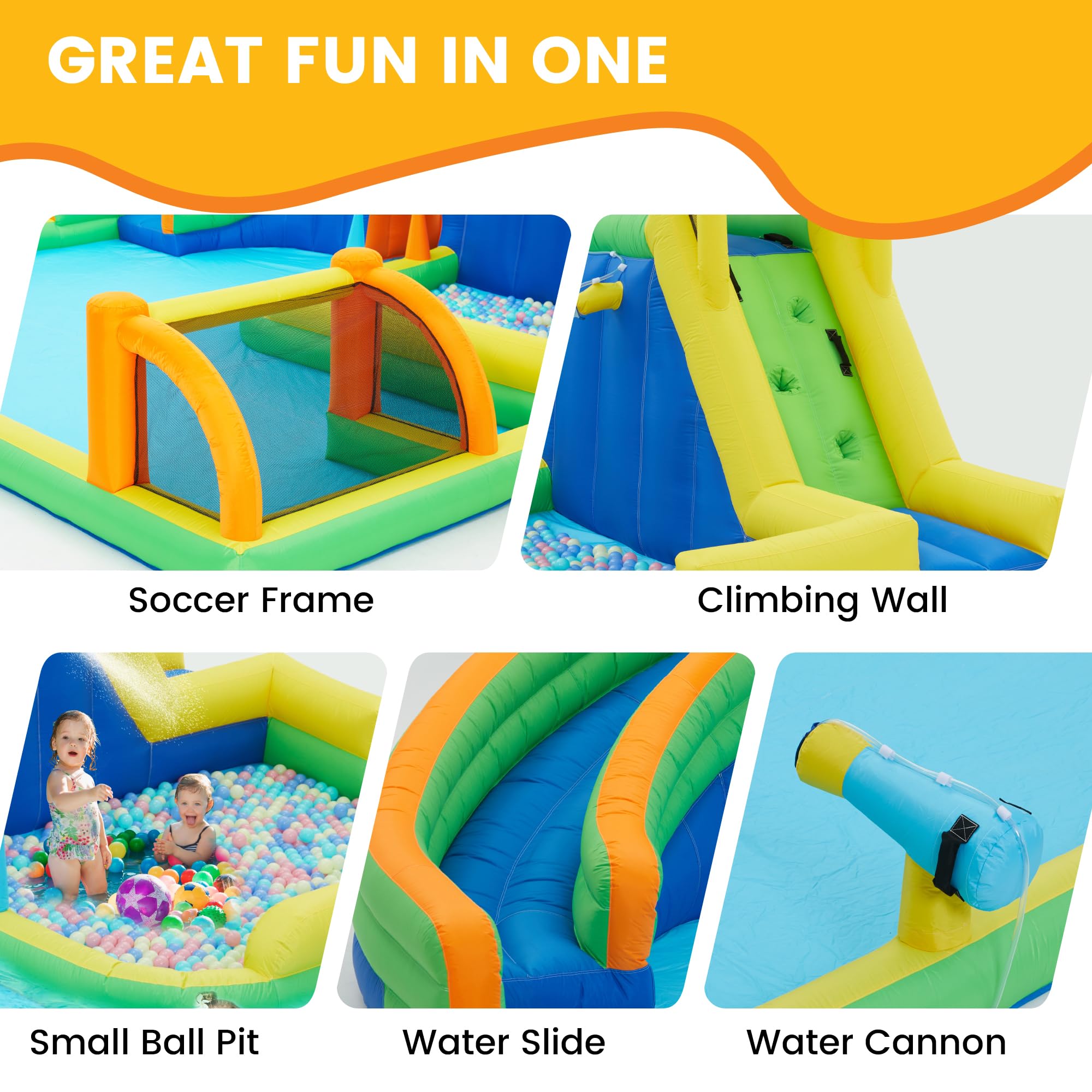 Best Inflatable Water Slide Park with Water Soccer & Dual Water Cannons - Giant Splash Pool for Outdoor Kids Play - Easy Setup & Includes Blower - Perfect for Backyard Parties, Summer Fun & Family Gatherings