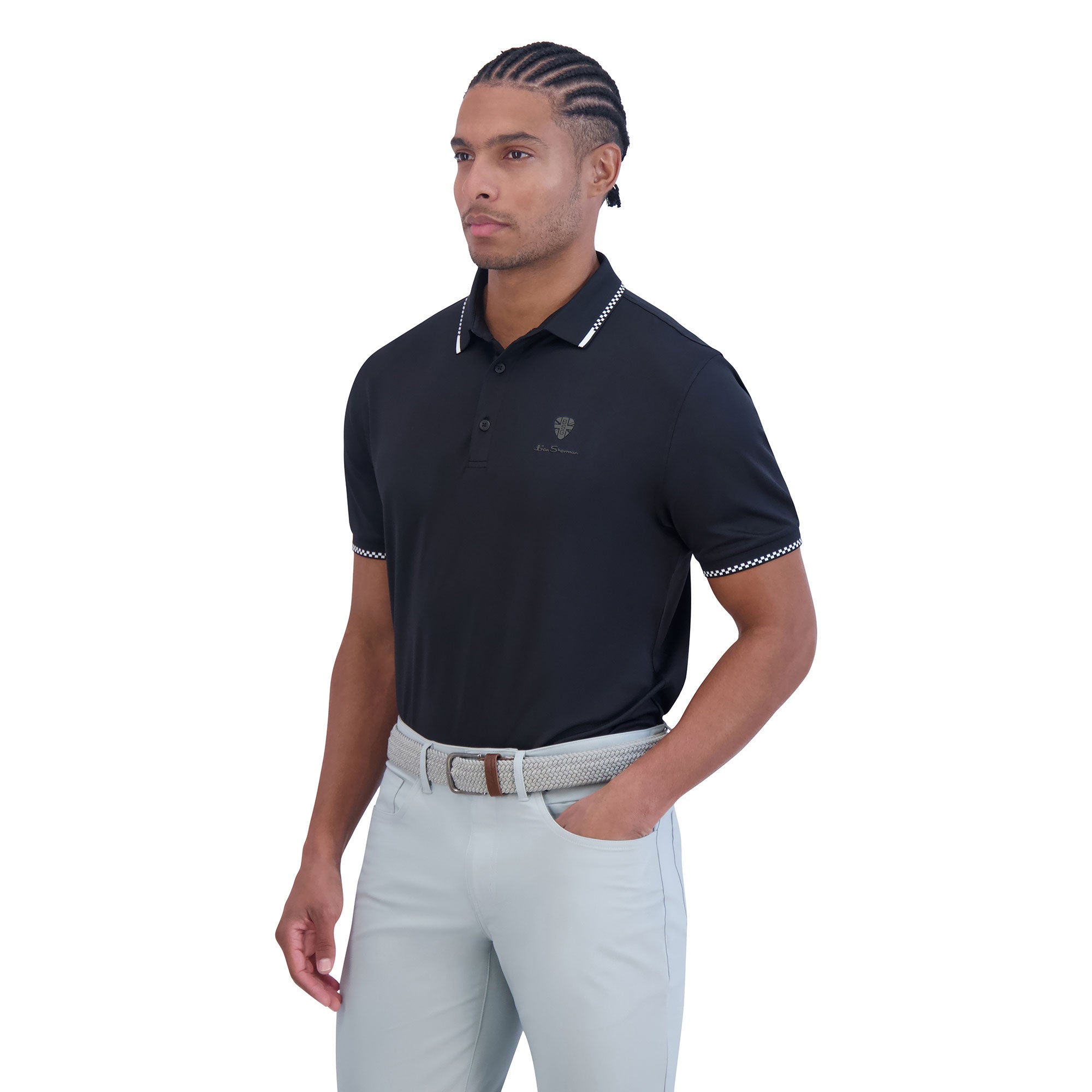 Ben Sherman Men's Checker Rib Pique Golf Polo Shirt - Stylish & Comfortable for Golf, Casual Wear & Outdoor Activities