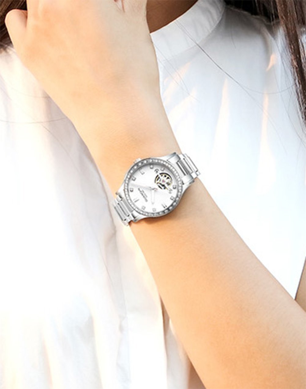 Luxury Automatic Mechanical Diamond Skeleton Watch for Women - Stainless Steel, Luminous, Waterproof Dress Watch - Perfect for Formal Events, Business Meetings & Evening Occasions