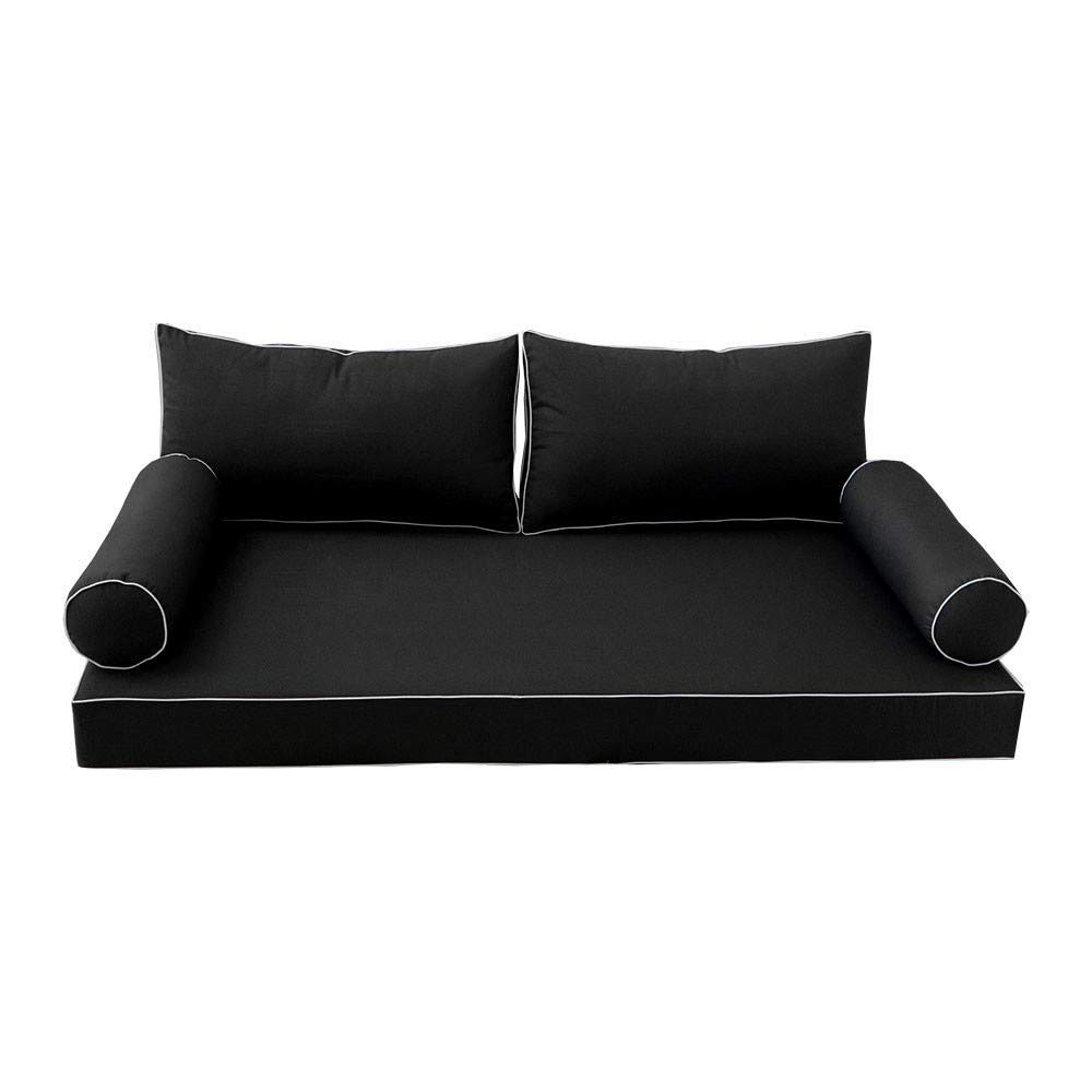 Prolinemax SLIPCOVER ONLY - S2 Outdoor Daybed Mattress Bolster Backrest Cushion Covers with Contrast Trim for Twin-XL Size (AD109) | Perfect for Patio, Poolside & Garden Furniture Protection
