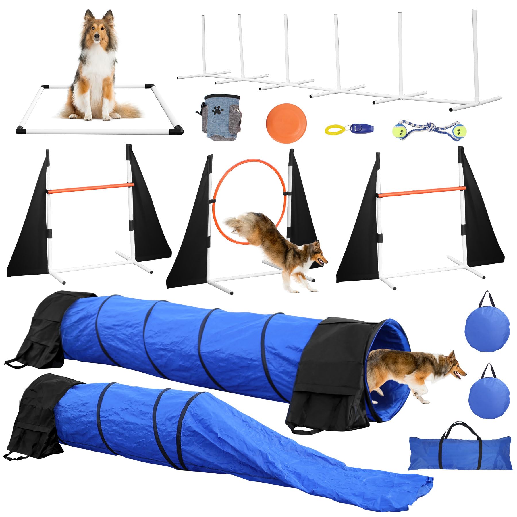 Professional Dog Agility Training Equipment Set - Tunnel, Bags, Jumps & Toys for Indoor & Outdoor Use - Backyard Agility Course for Small to Large Dogs - Perfect for Training, Exercise & Playtime