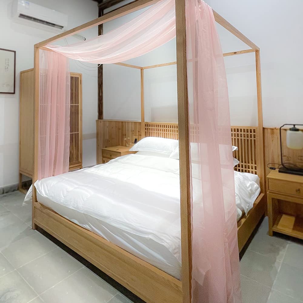 Linentalks Rose Pink Canopy Bed Scarf for Twin Bed - Luxury Sheer Bed Canopy Scarf, Valance & Drapes (52