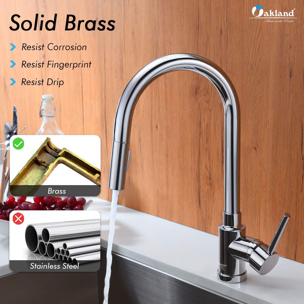 Chrome Kitchen Faucet with Pull Down Sprayer - High Arc Brass Sink Faucet for Modern Kitchens