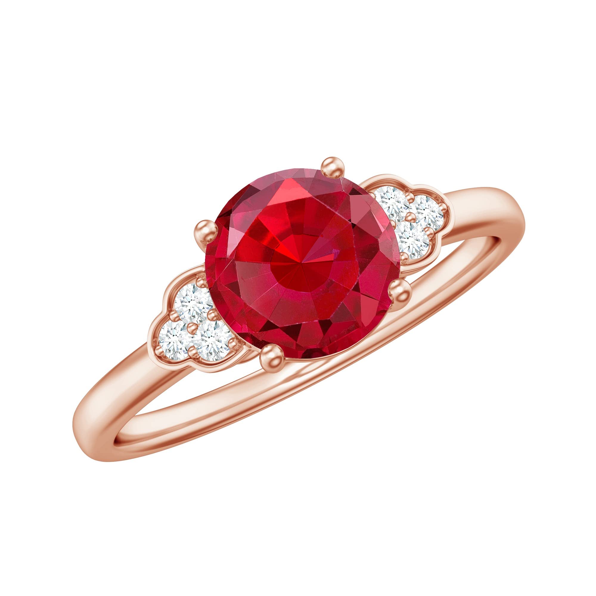 Exquisite Created Ruby & Moissanite Trio Engagement Ring in 14K Solid Gold – Perfect for Proposals, Anniversaries & Special Occasions