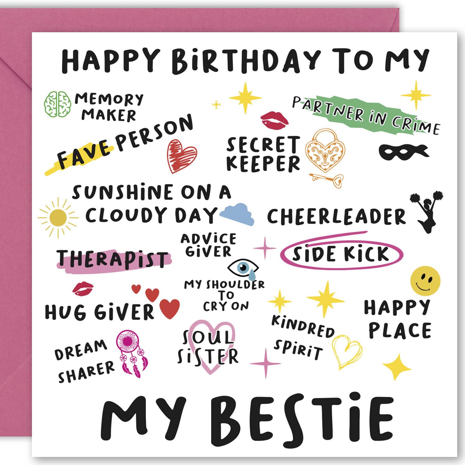 Cult Kitty Best Friend Birthday Card for Women & Girls - 15x15cm Sister Birthday Card with Matching Envelope - Funny Cat Themed Gift for Female Best Friends - Blank Inside - Perfect for Birthdays, Anniversaries & Special Occasions