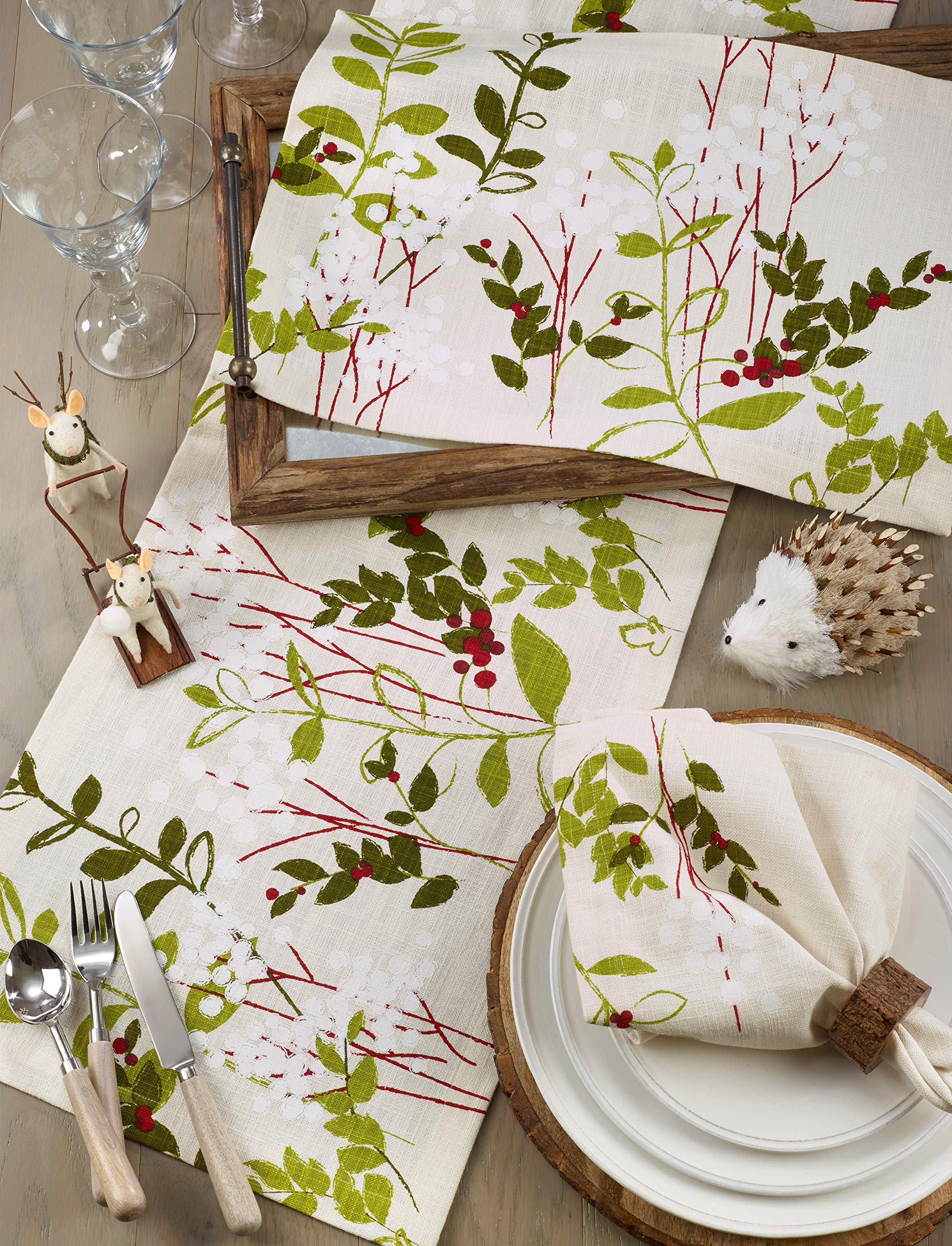 Holiday Botanical Print Placemats Set of 4 - Waterproof & Washable Table Mats for Christmas, Thanksgiving, and Seasonal Dining Decor - Perfect for Holiday Parties, Family Gatherings, and Festive Home Decor